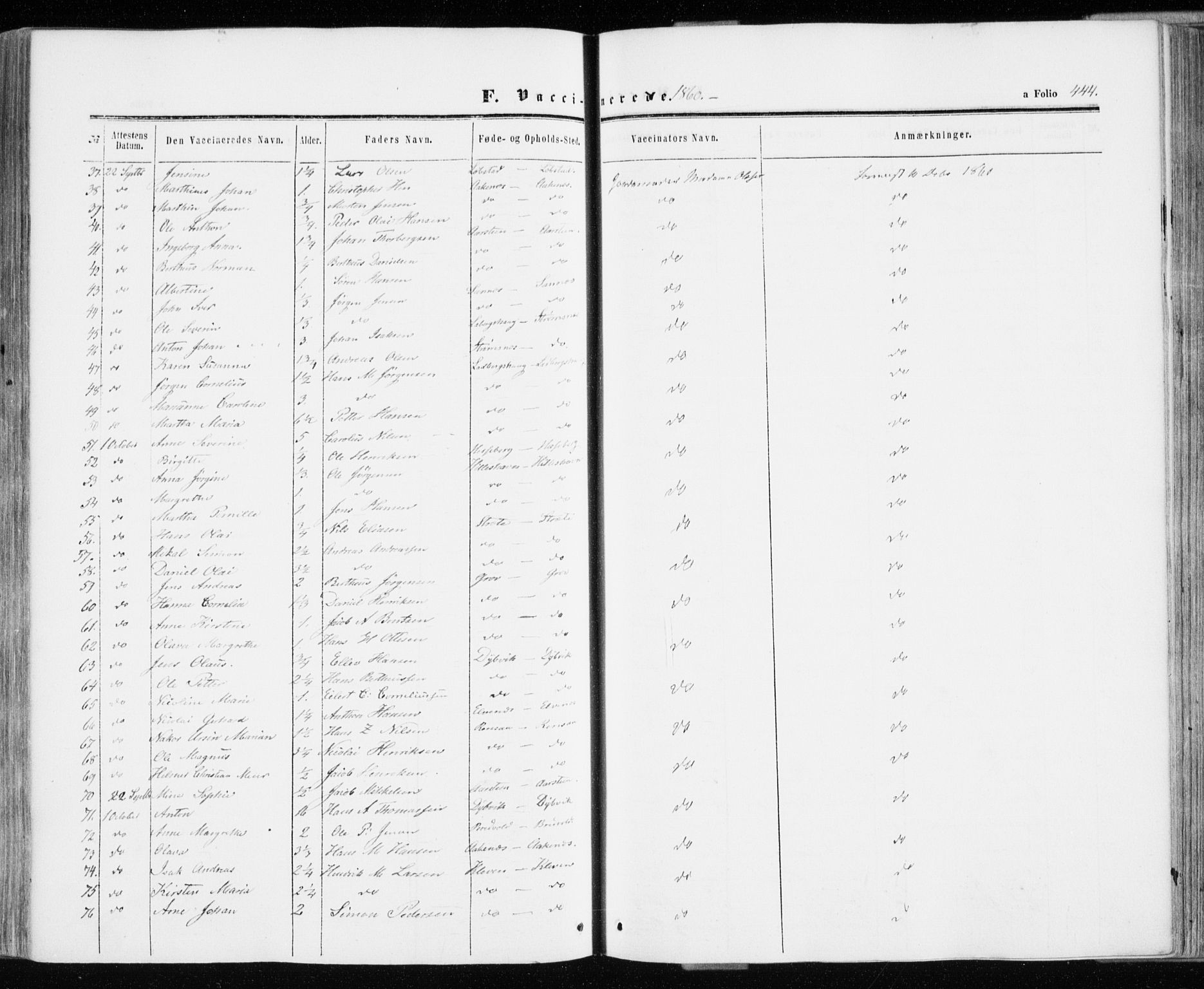 Ibestad sokneprestembete, AV/SATØ-S-0077/H/Ha/Haa/L0009kirke: Parish register (official) no. 9, 1859-1868, p. 444