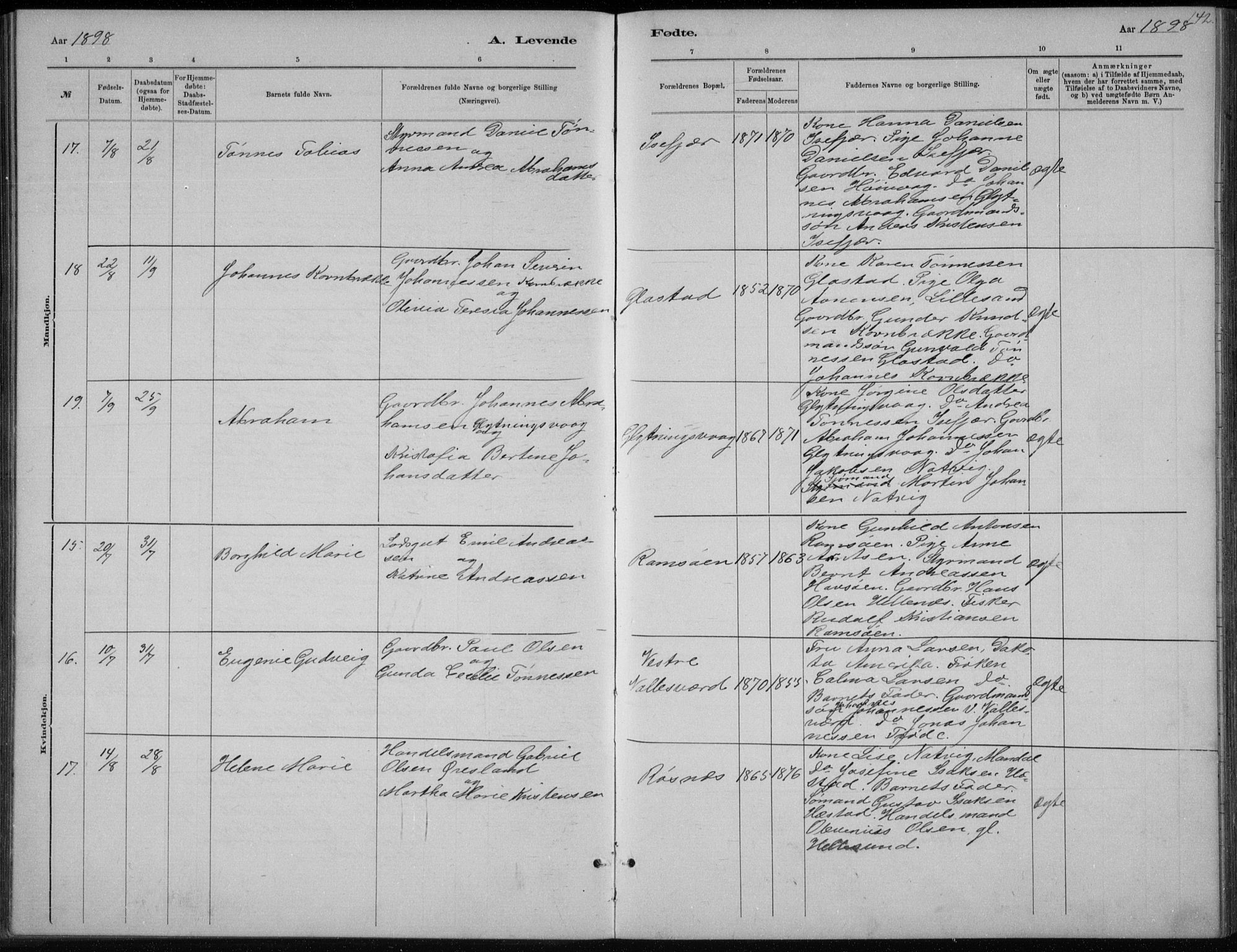 Høvåg sokneprestkontor, SAK/1111-0025/F/Fb/L0004: Parish register (copy) no. B 4, 1883-1898, p. 142