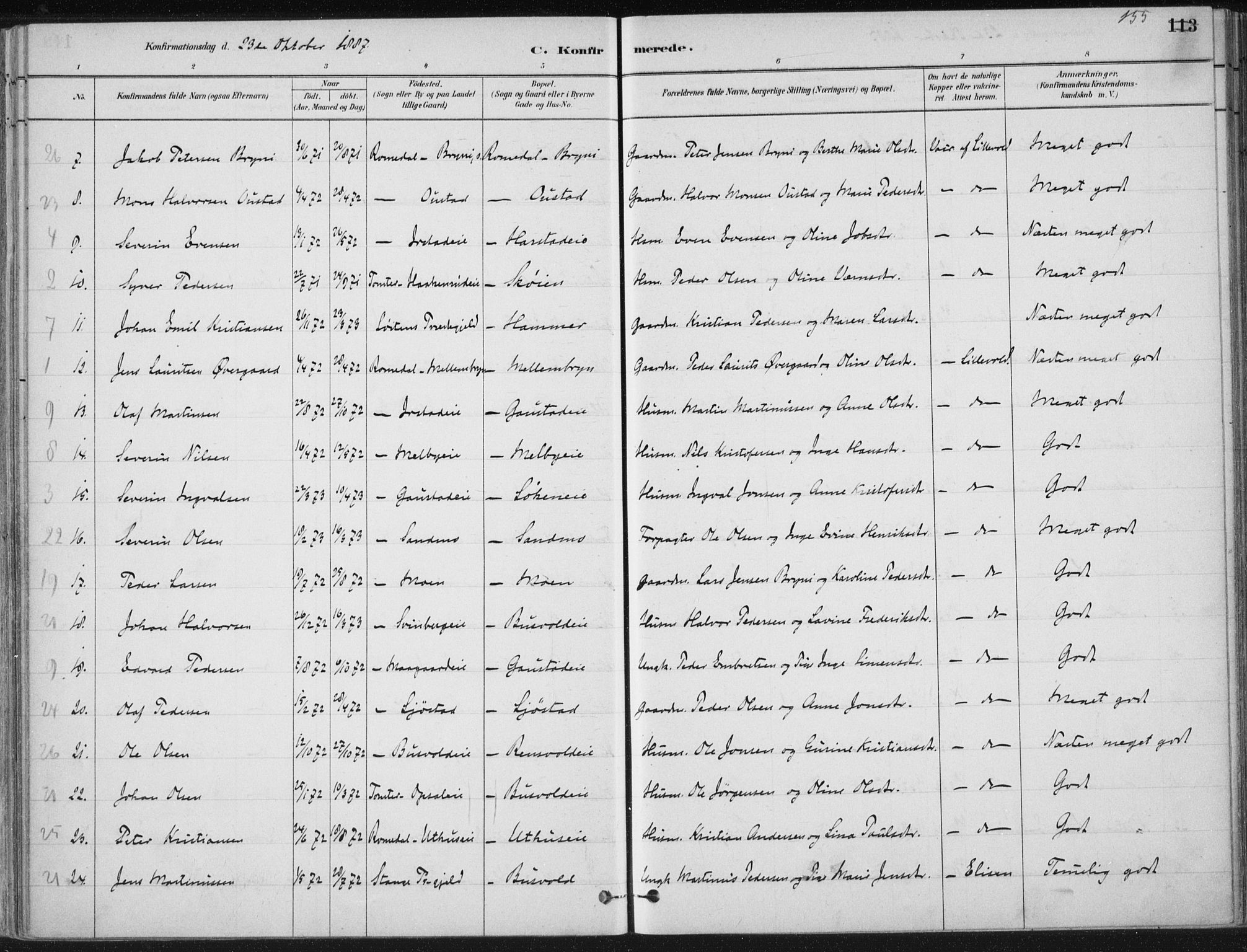 Romedal prestekontor, SAH/PREST-004/K/L0010: Parish register (official) no. 10, 1880-1895, p. 155