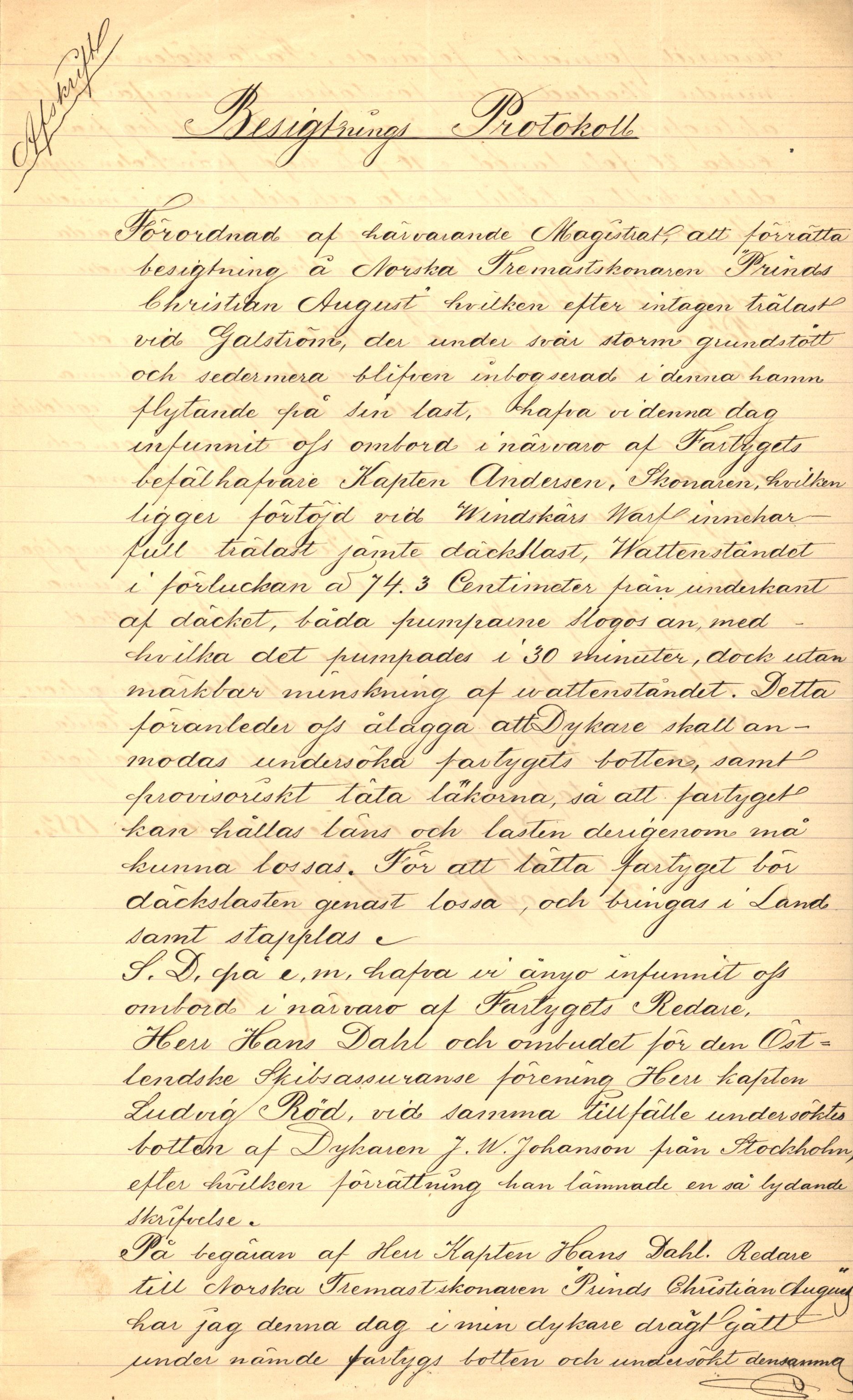 Pa 63 - Østlandske skibsassuranceforening, VEMU/A-1079/G/Ga/L0014/0009: Havaridokumenter / Peter, Olinda, Prinds Chr. August, Poseidon, 1882, p. 48