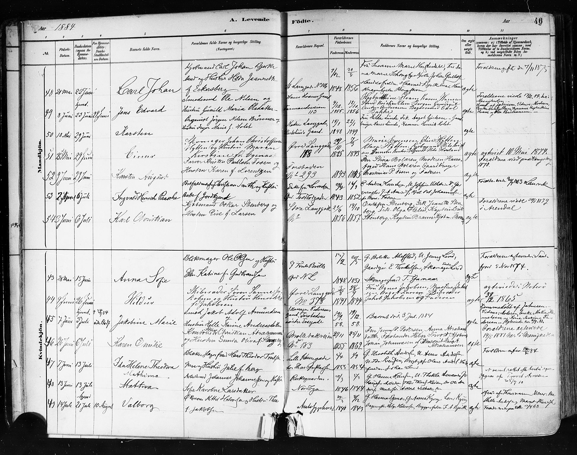 Tønsberg kirkebøker, SAKO/A-330/F/Fa/L0011: Parish register (official) no. I 11, 1881-1890, p. 46
