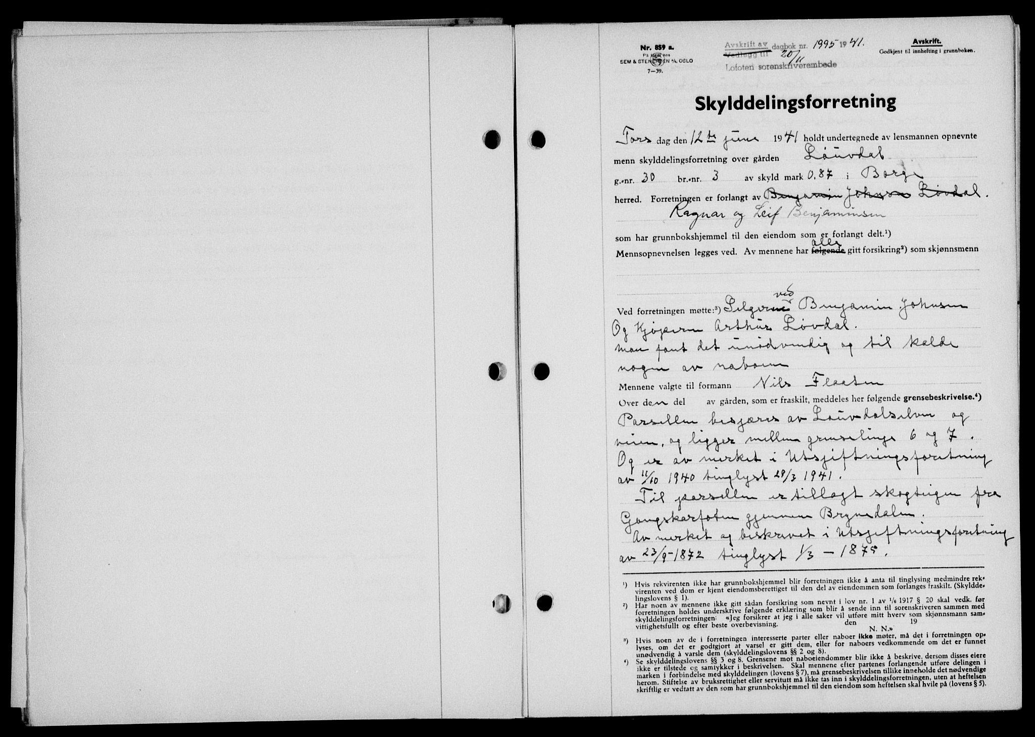 Lofoten sorenskriveri, SAT/A-0017/1/2/2C/L0009a: Mortgage book no. 9a, 1941-1942, Diary no: : 1995/1941