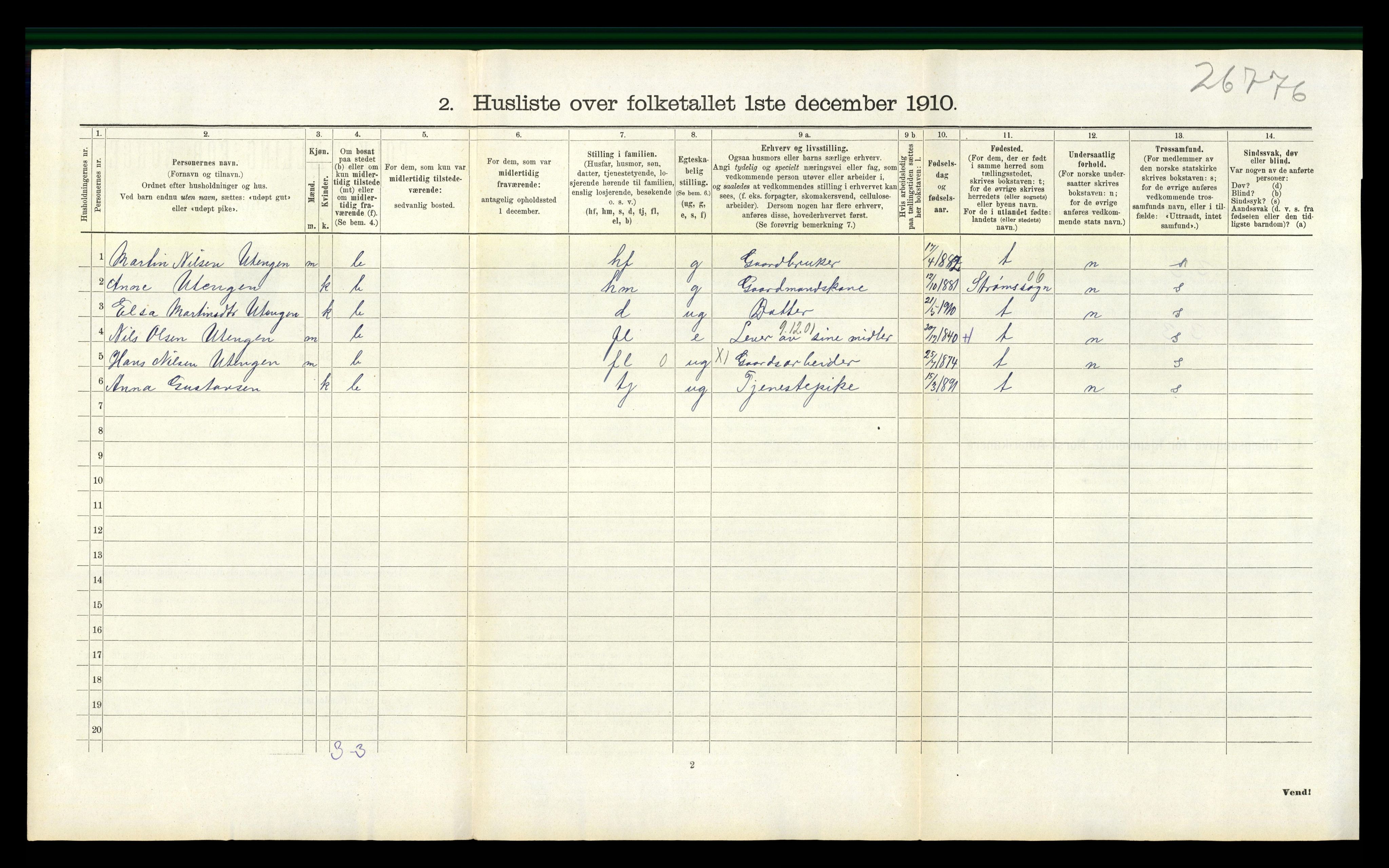 RA, 1910 census for Lier, 1910, p. 1147