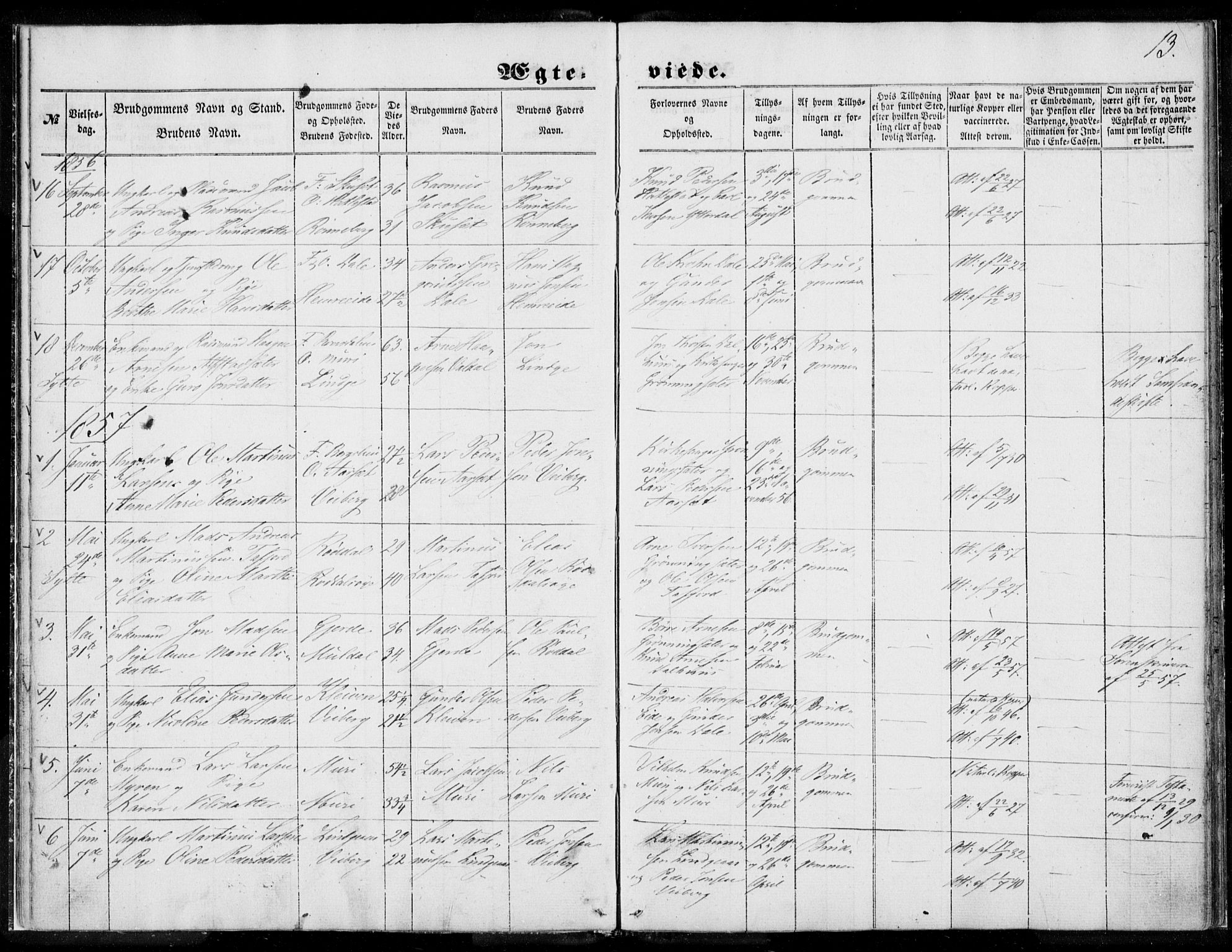 Ministerialprotokoller, klokkerbøker og fødselsregistre - Møre og Romsdal, SAT/A-1454/519/L0250: Parish register (official) no. 519A09, 1850-1868, p. 13