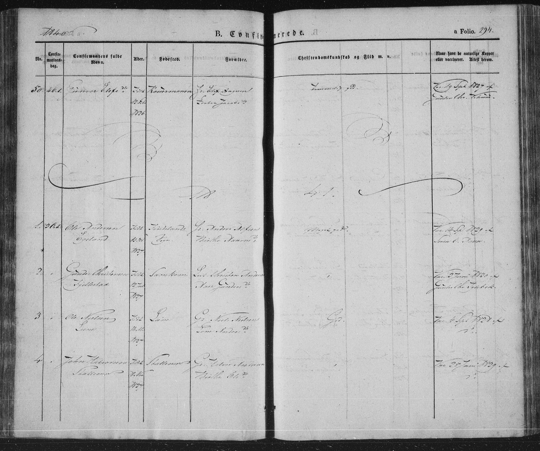 Vennesla sokneprestkontor, AV/SAK-1111-0045/Fa/Fac/L0004: Parish register (official) no. A 4, 1834-1855, p. 294