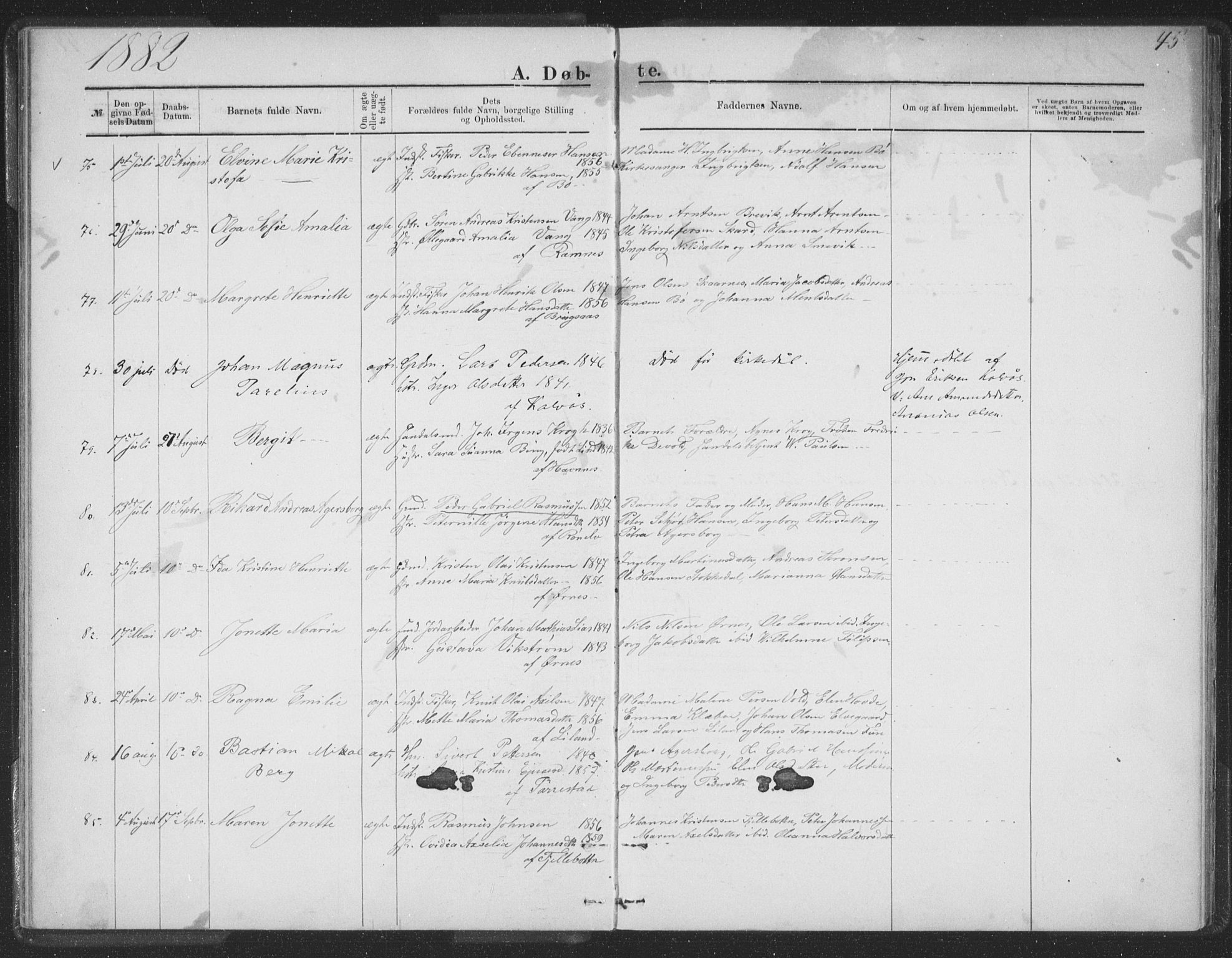 Ministerialprotokoller, klokkerbøker og fødselsregistre - Nordland, SAT/A-1459/863/L0913: Parish register (copy) no. 863C03, 1877-1885, p. 45