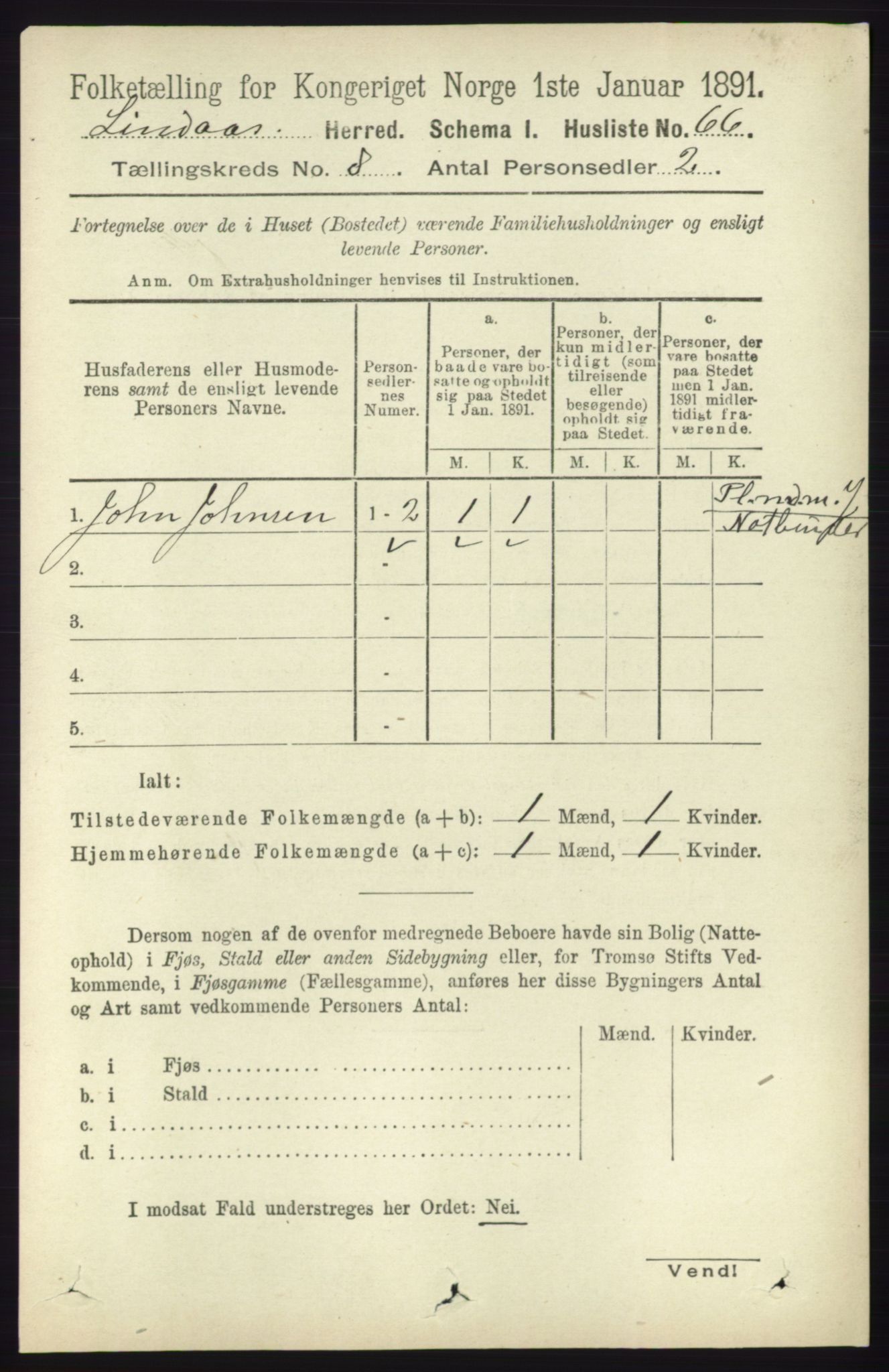 RA, 1891 census for 1263 Lindås, 1891, p. 2419