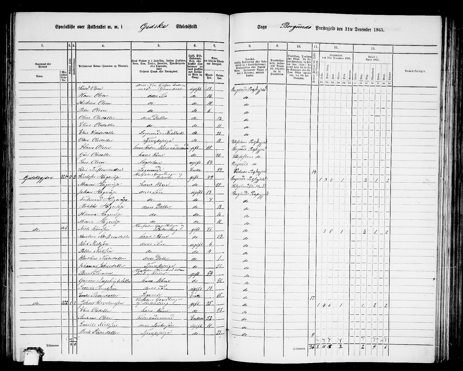 RA, 1865 census for Borgund, 1865, p. 142