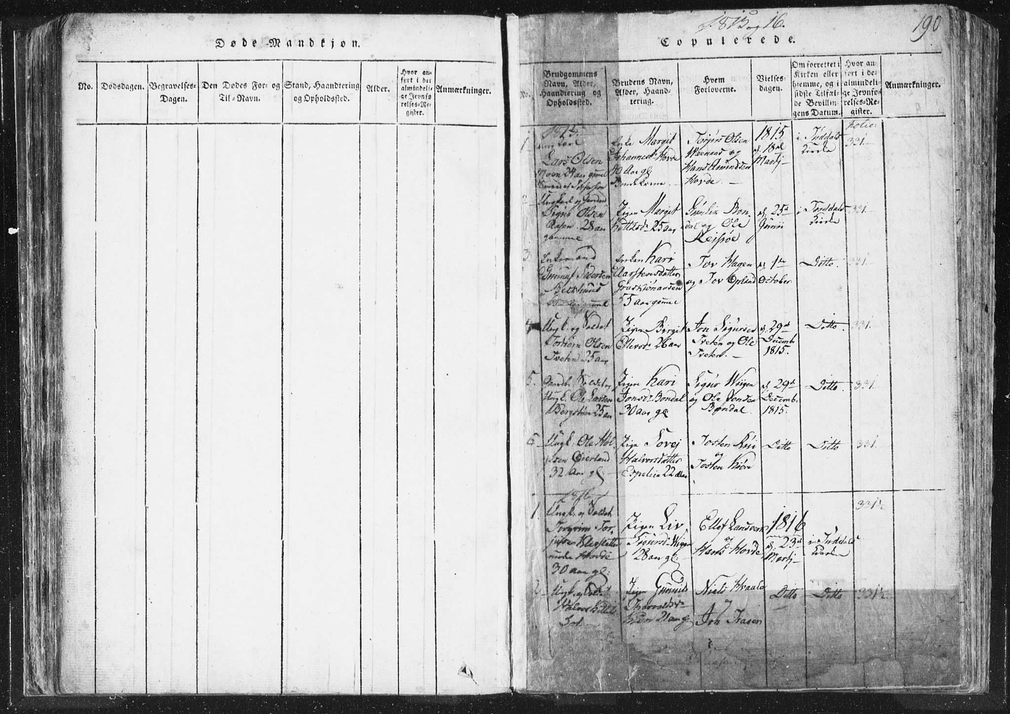 Hjartdal kirkebøker, SAKO/A-270/F/Fc/L0001: Parish register (official) no. III 1, 1815-1843, p. 190