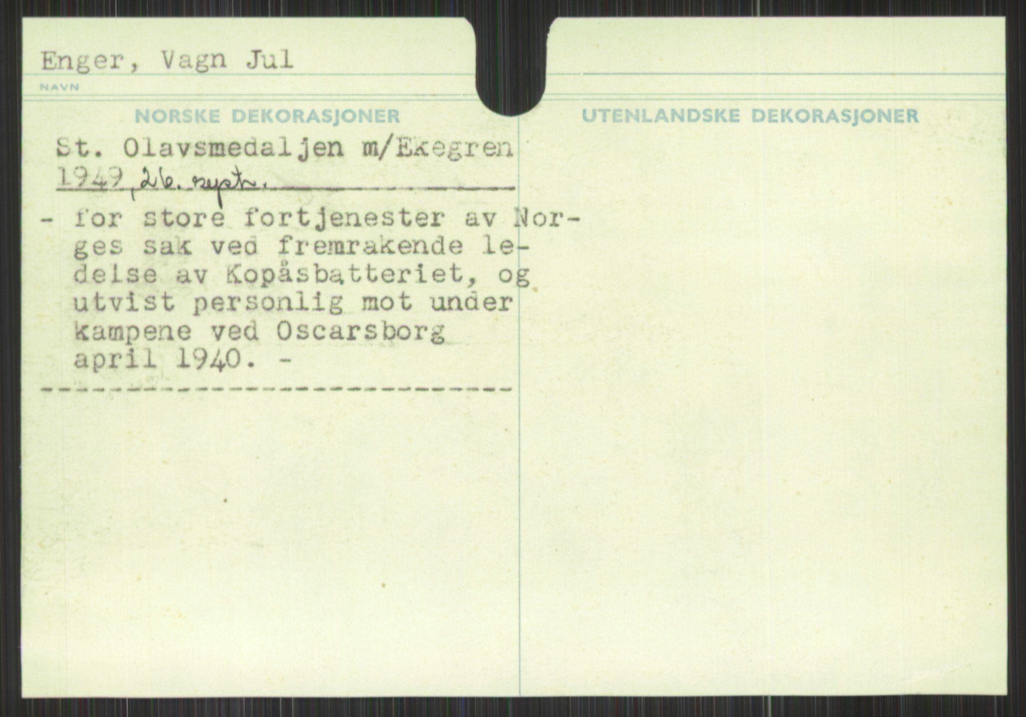 Forsvaret, Krigsdekorasjonskanselliet, AV/RA-RAFA-5156/G/Gd/L0001: Diverse registre, 1944-1956, p. 273