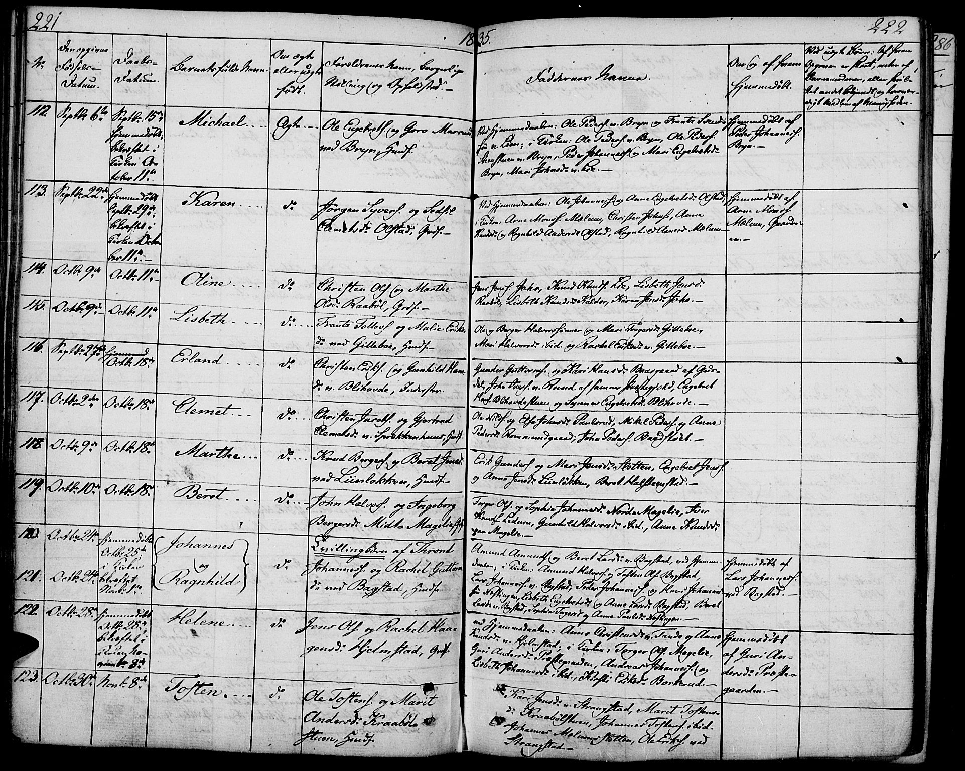 Øyer prestekontor, SAH/PREST-084/H/Ha/Haa/L0004: Parish register (official) no. 4, 1824-1841, p. 221-222