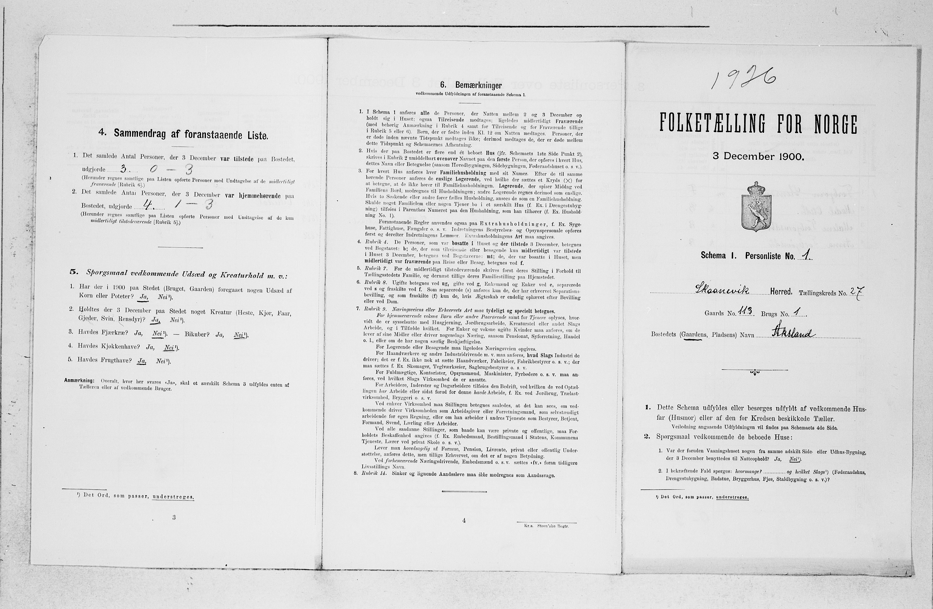 SAB, 1900 census for Skånevik, 1900, p. 990