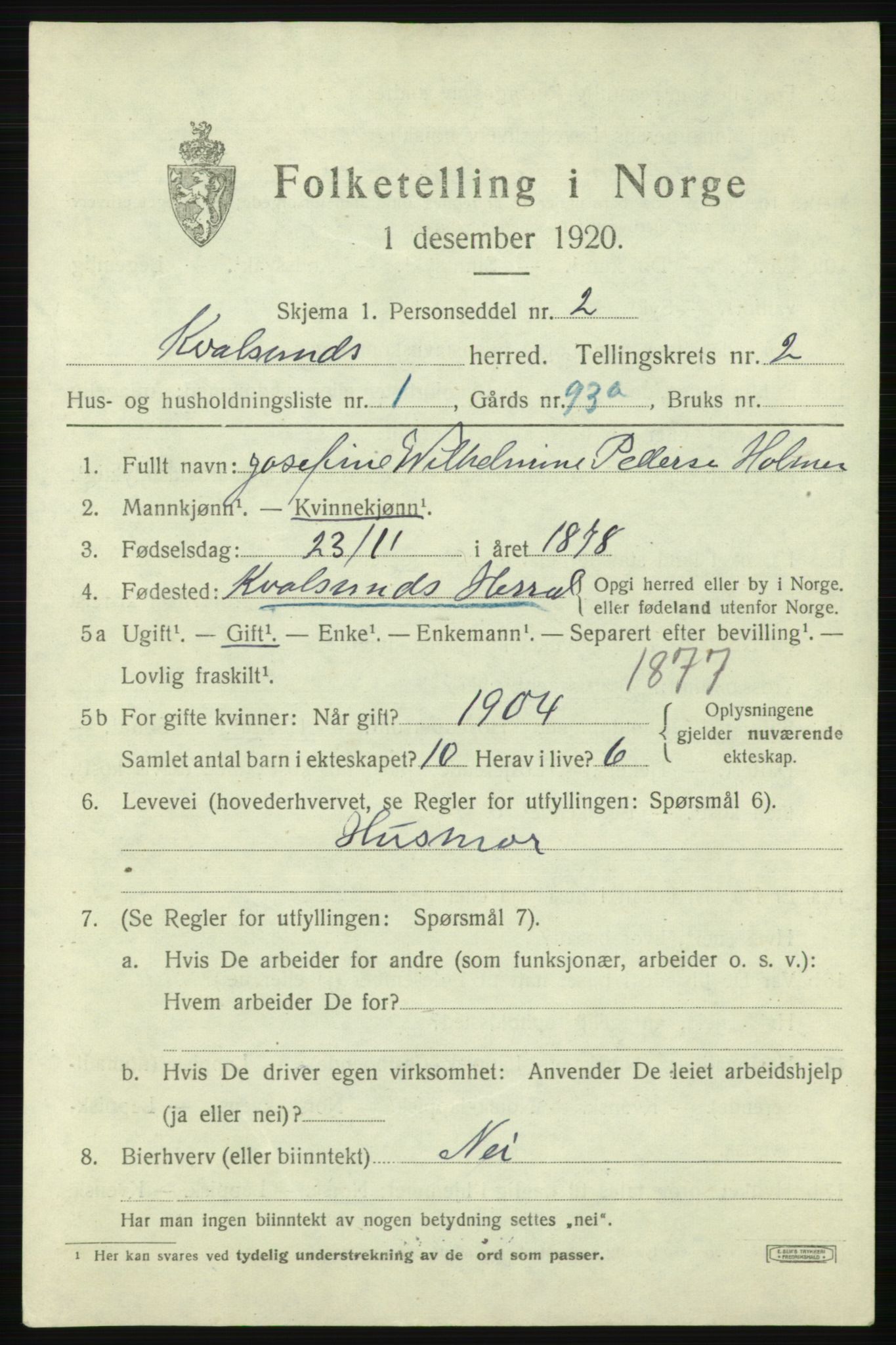 SATØ, 1920 census for , 1920, p. 662