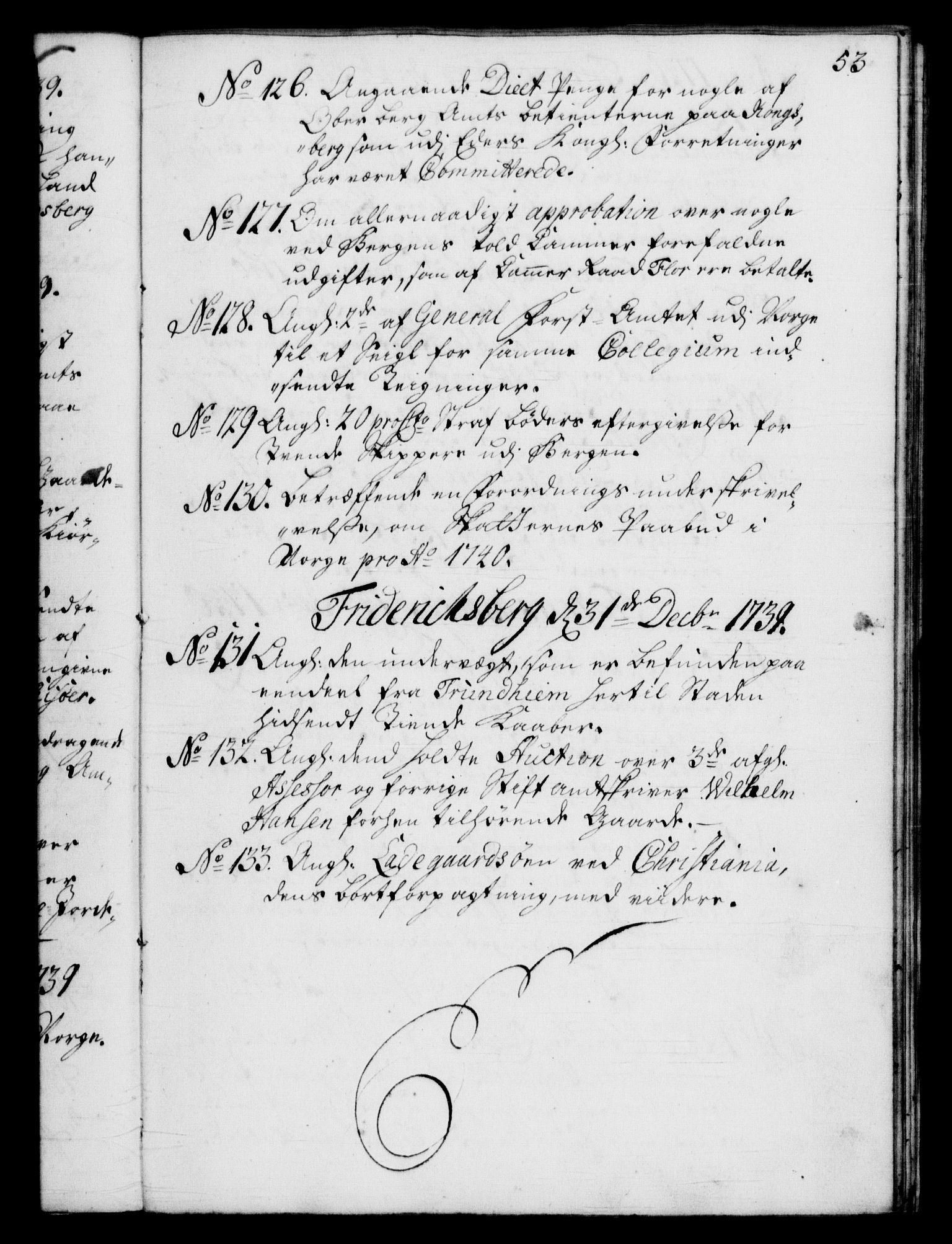 Rentekammeret, Kammerkanselliet, RA/EA-3111/G/Gf/Gfb/L0004: Register til norske relasjons- og resolusjonsprotokoller (merket RK 52.99), 1736-1743, p. 53