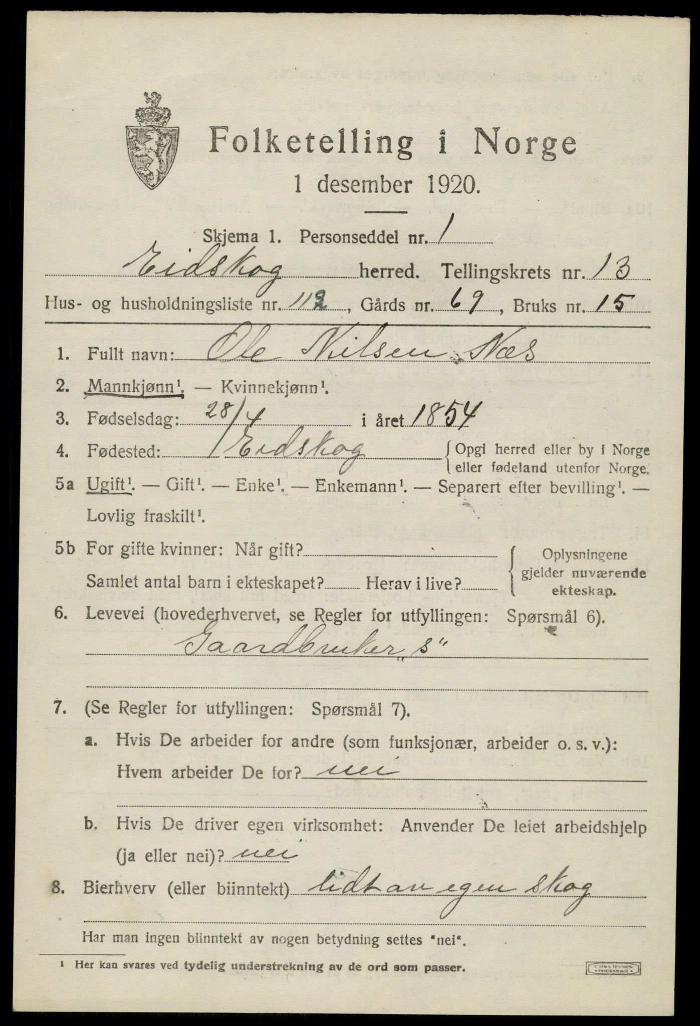 SAH, 1920 census for Eidskog, 1920, p. 13311