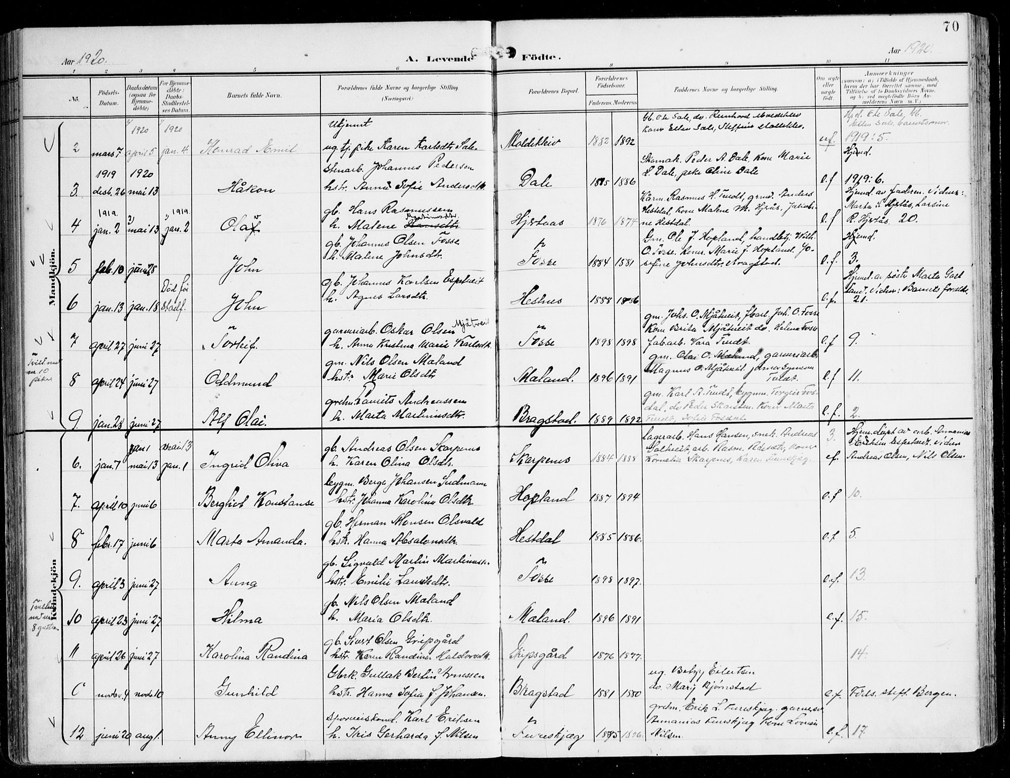 Alversund Sokneprestembete, AV/SAB-A-73901/H/Ha/Haa/Haac/L0002: Parish register (official) no. C 2, 1901-1921, p. 70