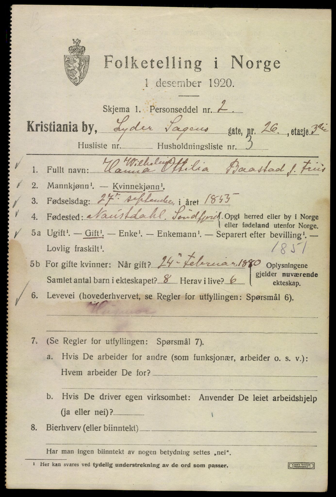 SAO, 1920 census for Kristiania, 1920, p. 366901