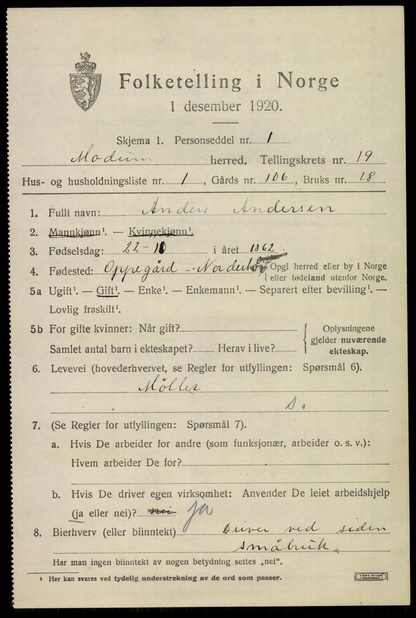 SAKO, 1920 census for Modum, 1920, p. 21687