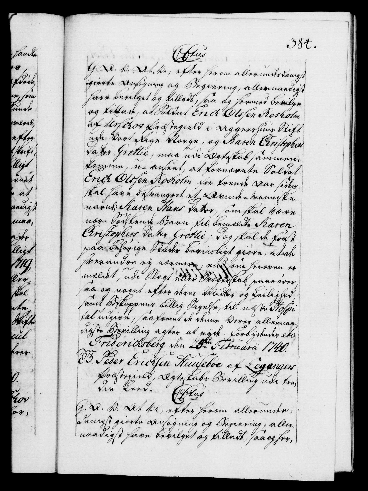 Danske Kanselli 1572-1799, AV/RA-EA-3023/F/Fc/Fca/Fcaa/L0031: Norske registre, 1739-1740, p. 384a