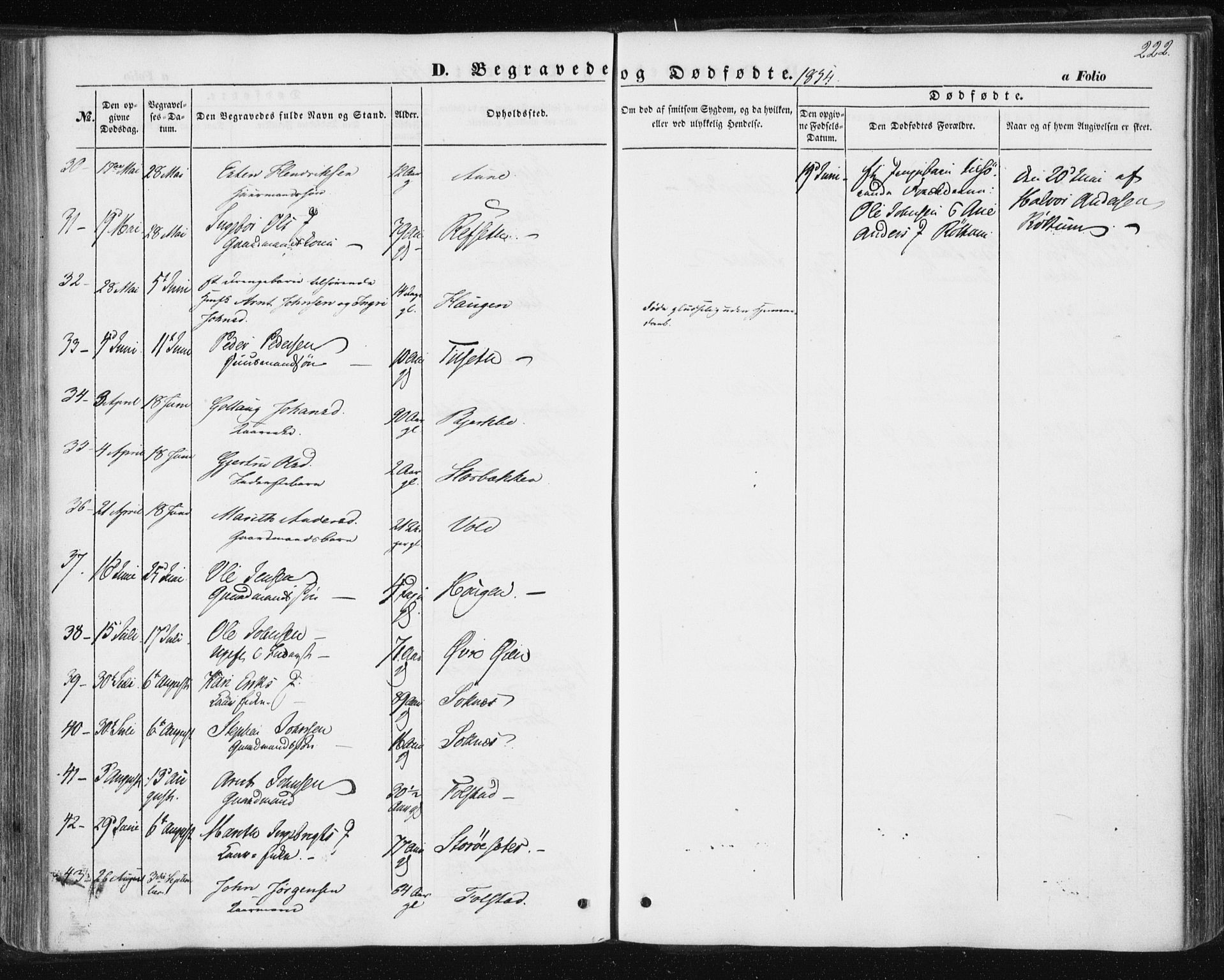 Ministerialprotokoller, klokkerbøker og fødselsregistre - Sør-Trøndelag, SAT/A-1456/687/L1000: Parish register (official) no. 687A06, 1848-1869, p. 222