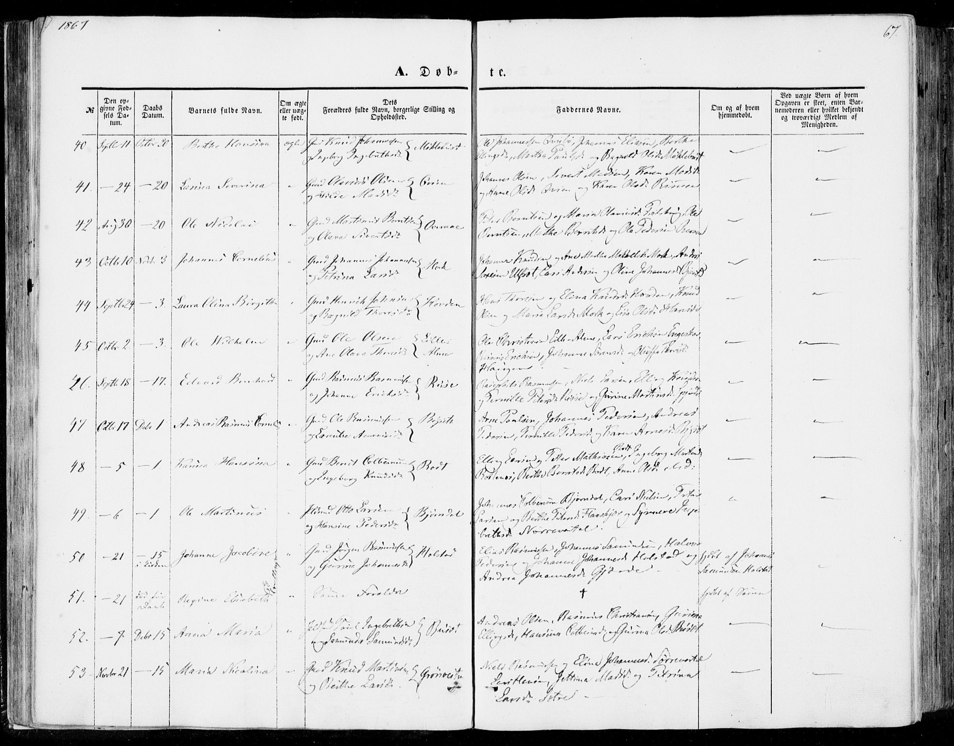 Ministerialprotokoller, klokkerbøker og fødselsregistre - Møre og Romsdal, AV/SAT-A-1454/510/L0121: Parish register (official) no. 510A01, 1848-1877, p. 67