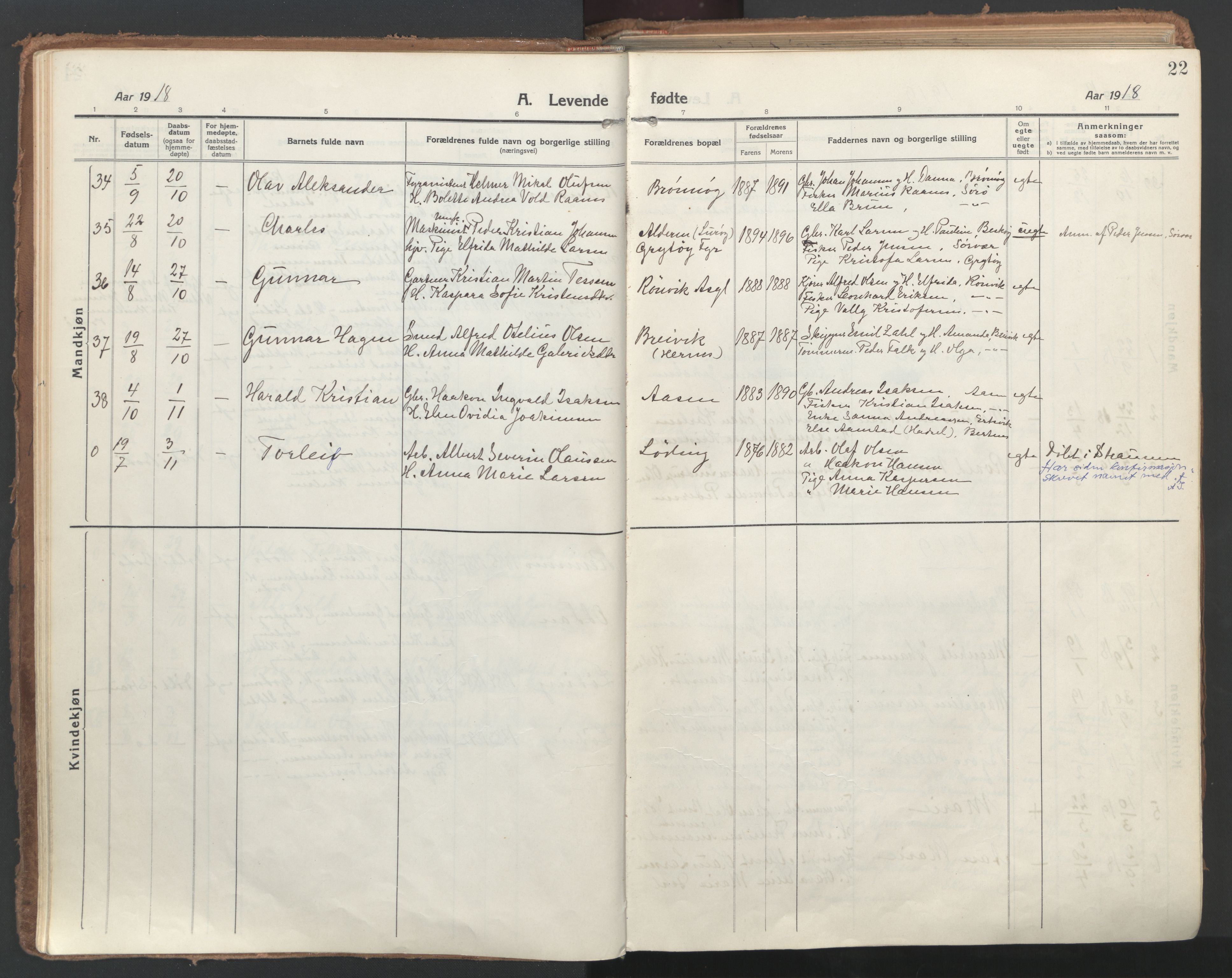 Ministerialprotokoller, klokkerbøker og fødselsregistre - Nordland, AV/SAT-A-1459/802/L0060: Parish register (official) no. 802A07, 1916-1933, p. 22