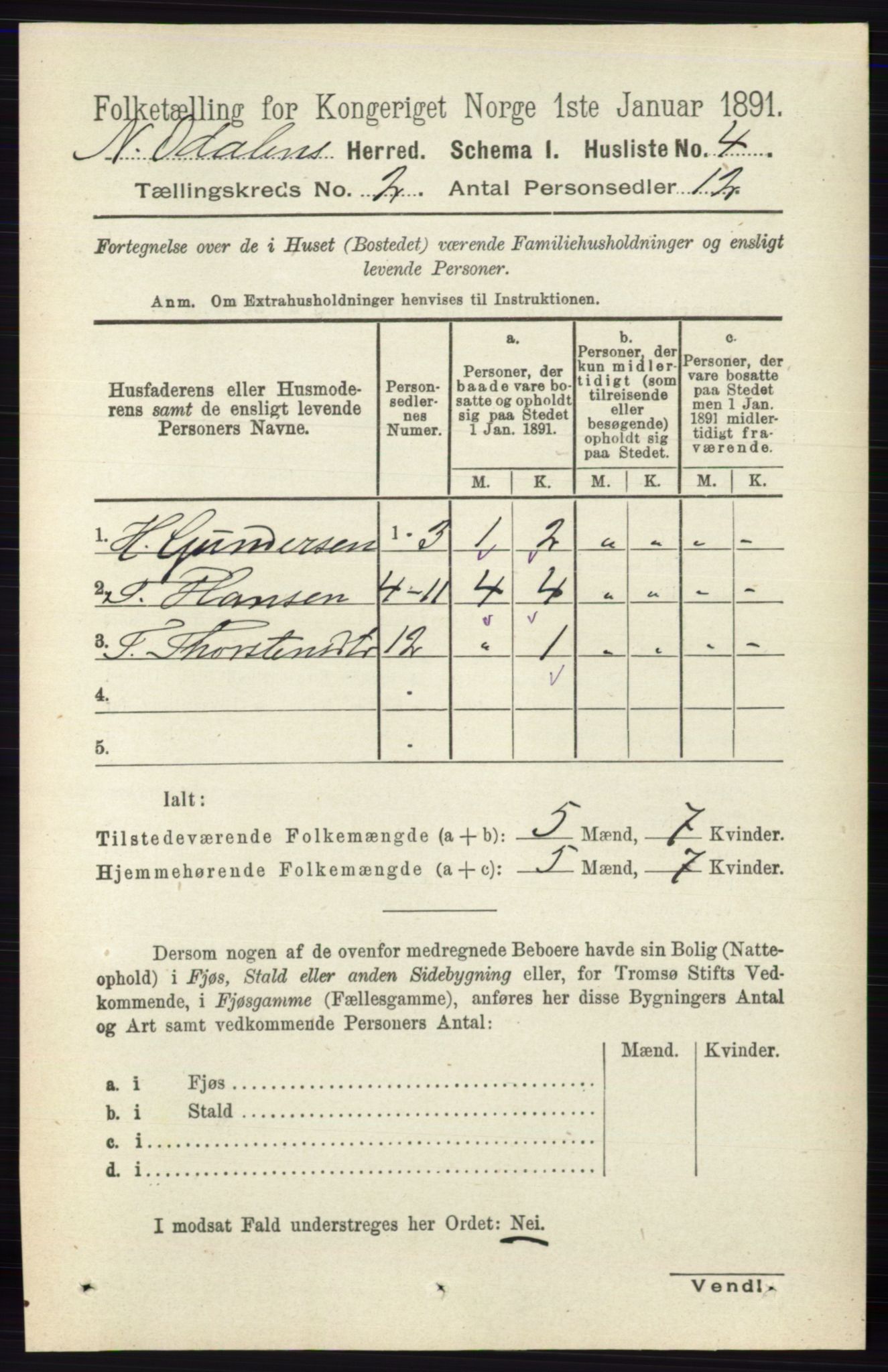 RA, 1891 census for 0418 Nord-Odal, 1891, p. 382