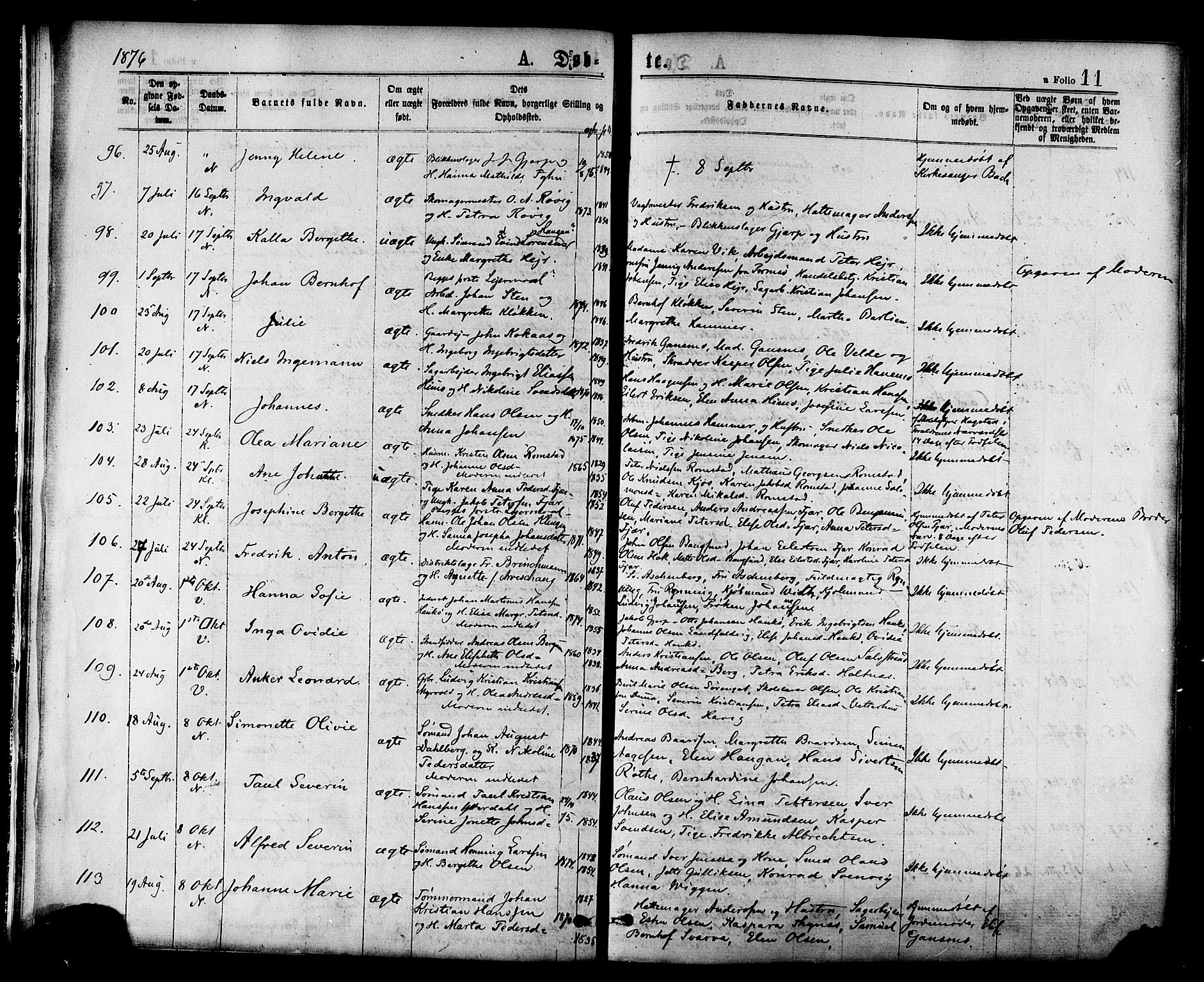 Ministerialprotokoller, klokkerbøker og fødselsregistre - Nord-Trøndelag, SAT/A-1458/768/L0572: Parish register (official) no. 768A07, 1874-1886, p. 11