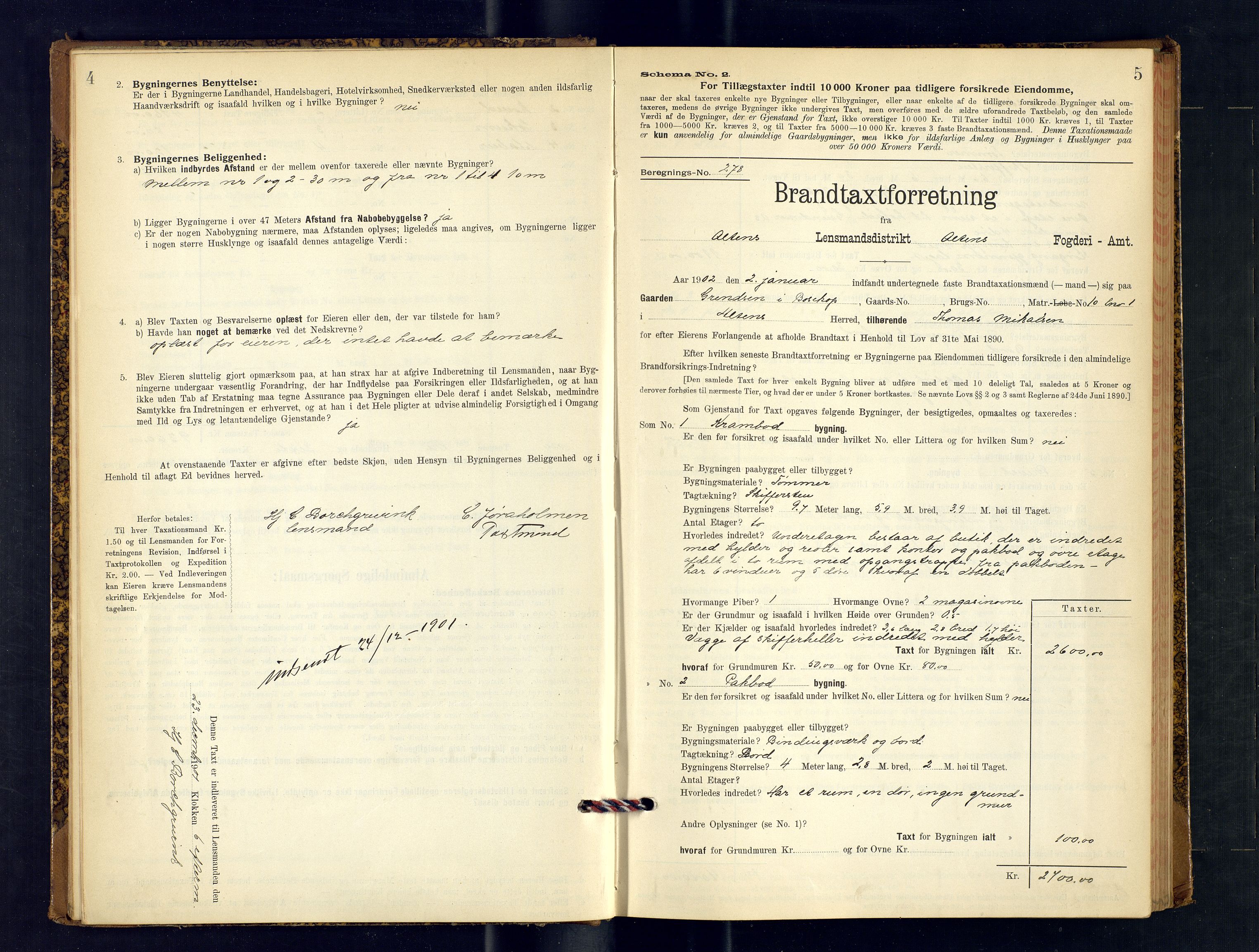 Alta lensmannskontor, AV/SATØ-S-1165/O/Ob/L0169: Branntakstprotokoll, 1901-1910, p. 4-5