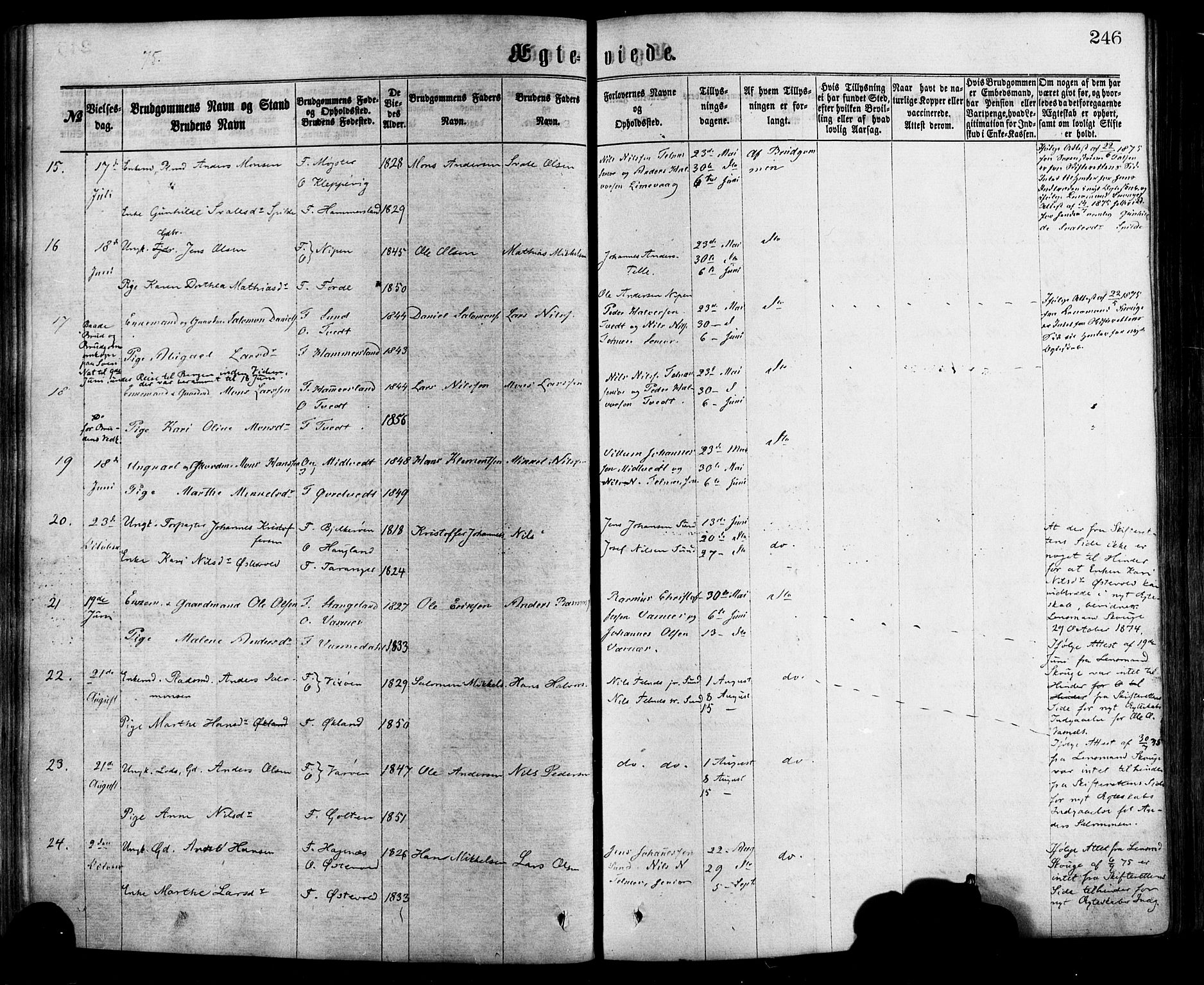 Sund sokneprestembete, AV/SAB-A-99930: Parish register (official) no. A 15, 1867-1881, p. 246