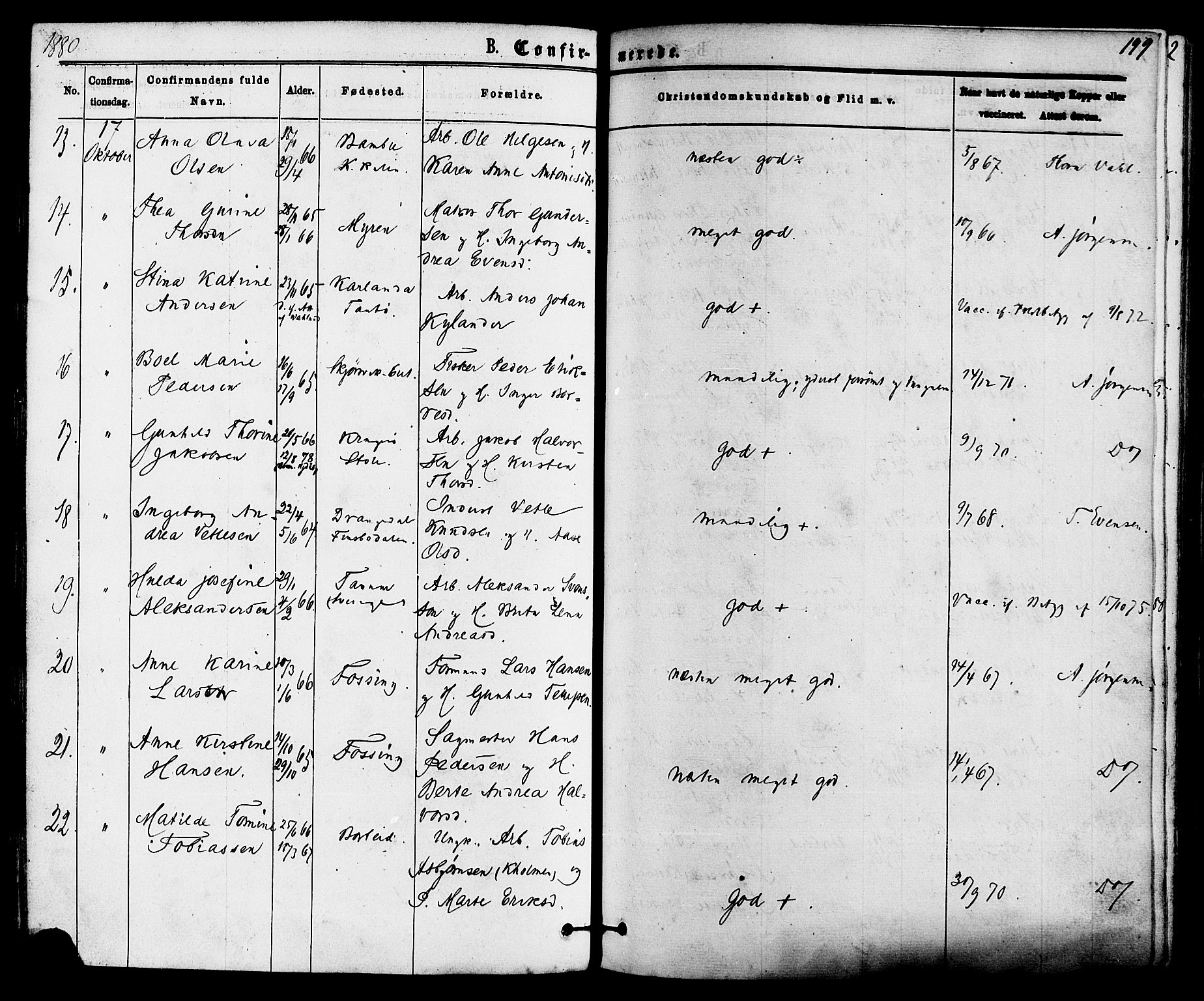 Skåtøy kirkebøker, AV/SAKO-A-304/F/Fa/L0001: Parish register (official) no. I 1, 1874-1883, p. 199