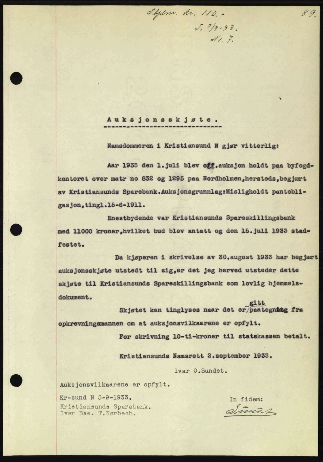 Kristiansund byfogd, AV/SAT-A-4587/A/27: Mortgage book no. 27, 1933-1934, Deed date: 08.09.1933