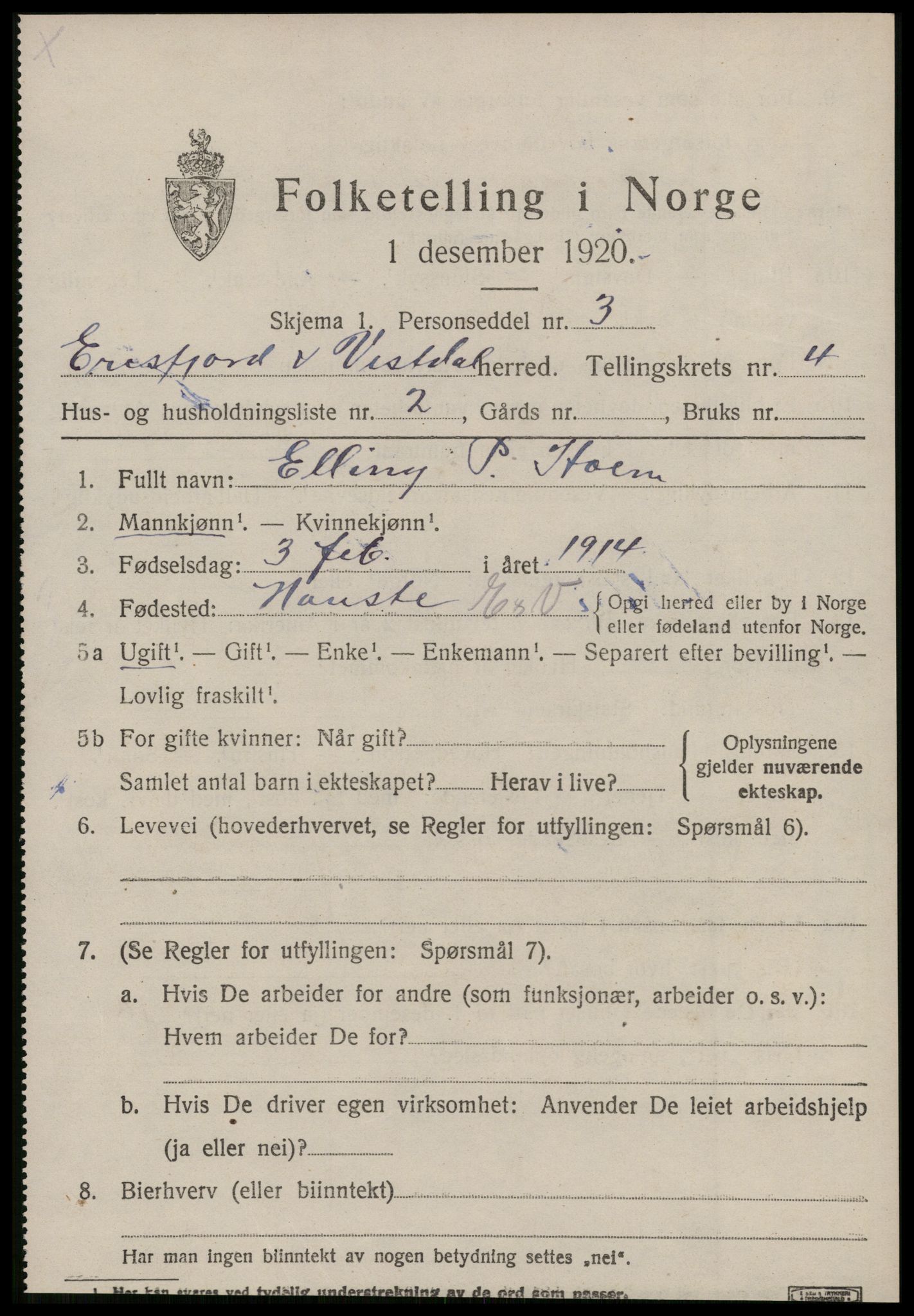 SAT, 1920 census for Eresfjord og Vistdal, 1920, p. 1987