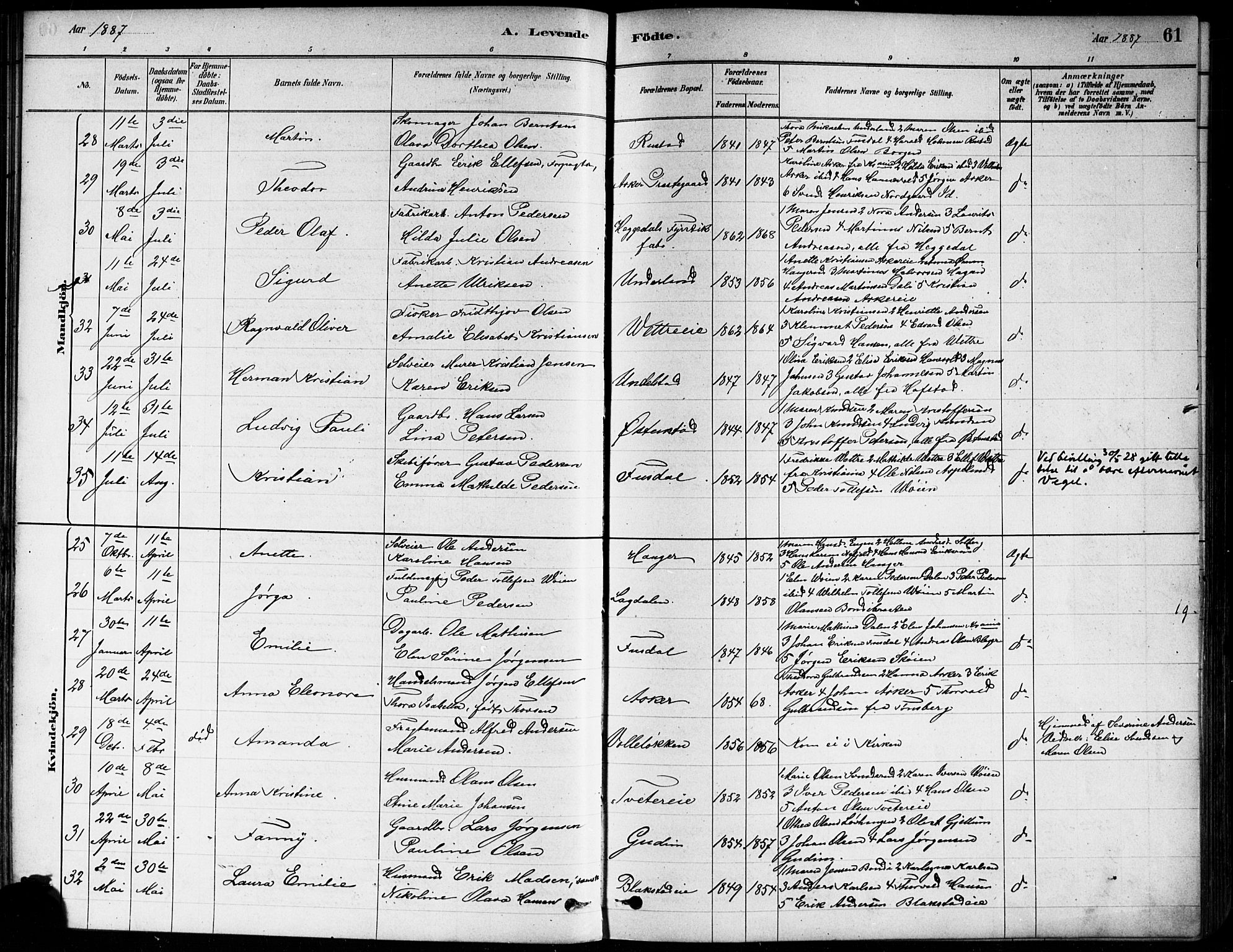 Asker prestekontor Kirkebøker, AV/SAO-A-10256a/F/Fa/L0013: Parish register (official) no. I 13, 1879-1896, p. 61