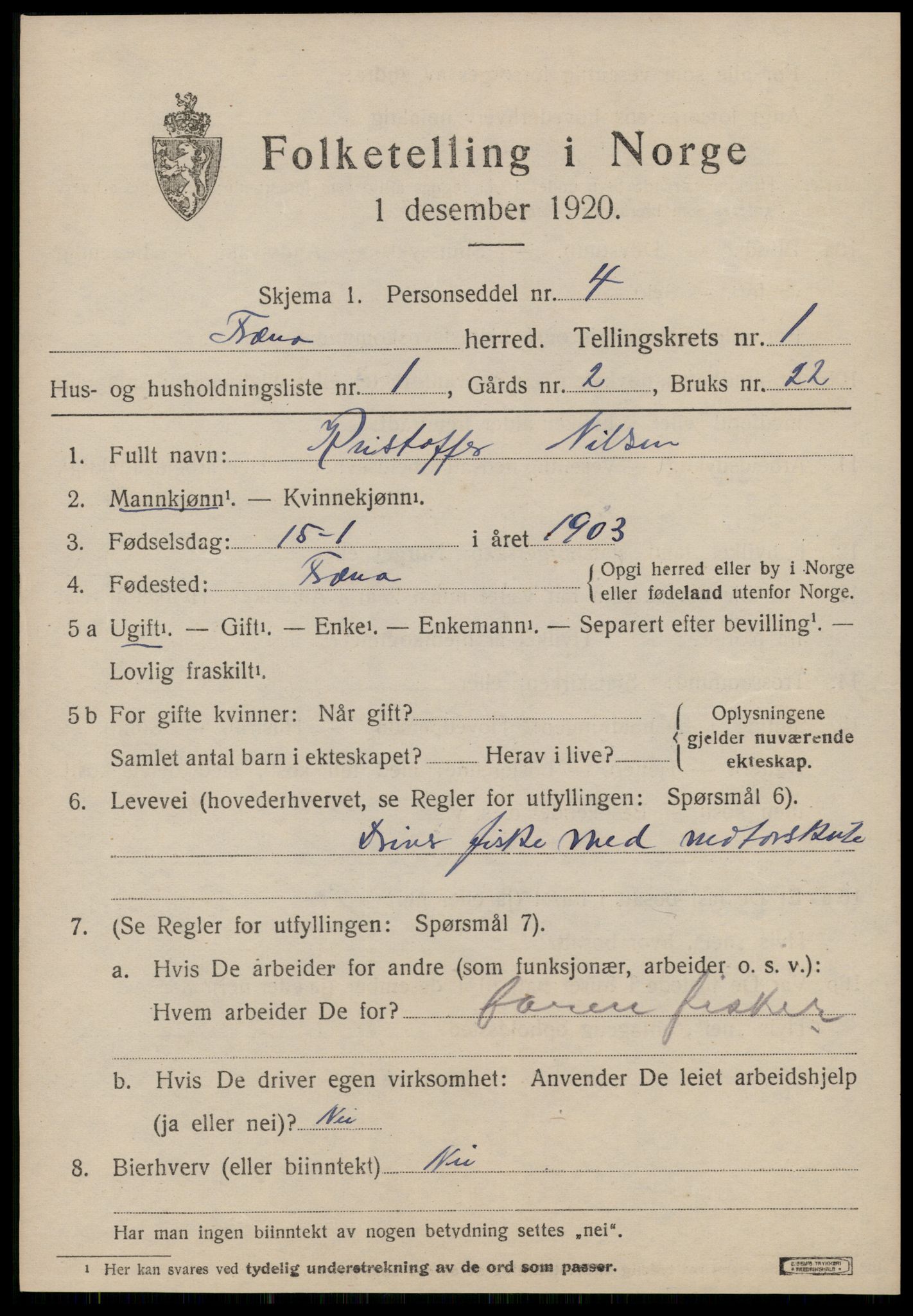 SAT, 1920 census for Fræna, 1920, p. 1115