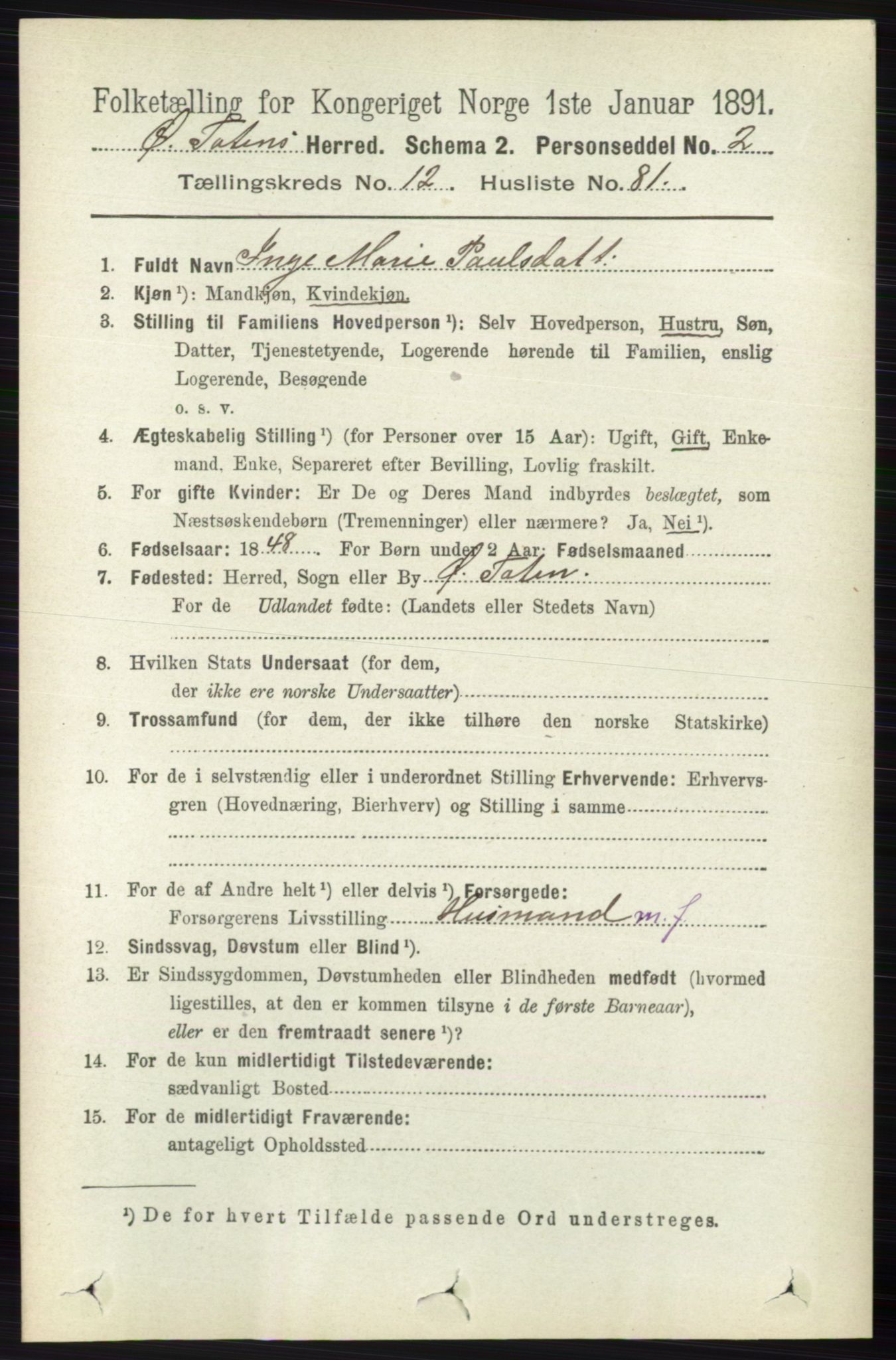 RA, 1891 census for 0528 Østre Toten, 1891, p. 8199