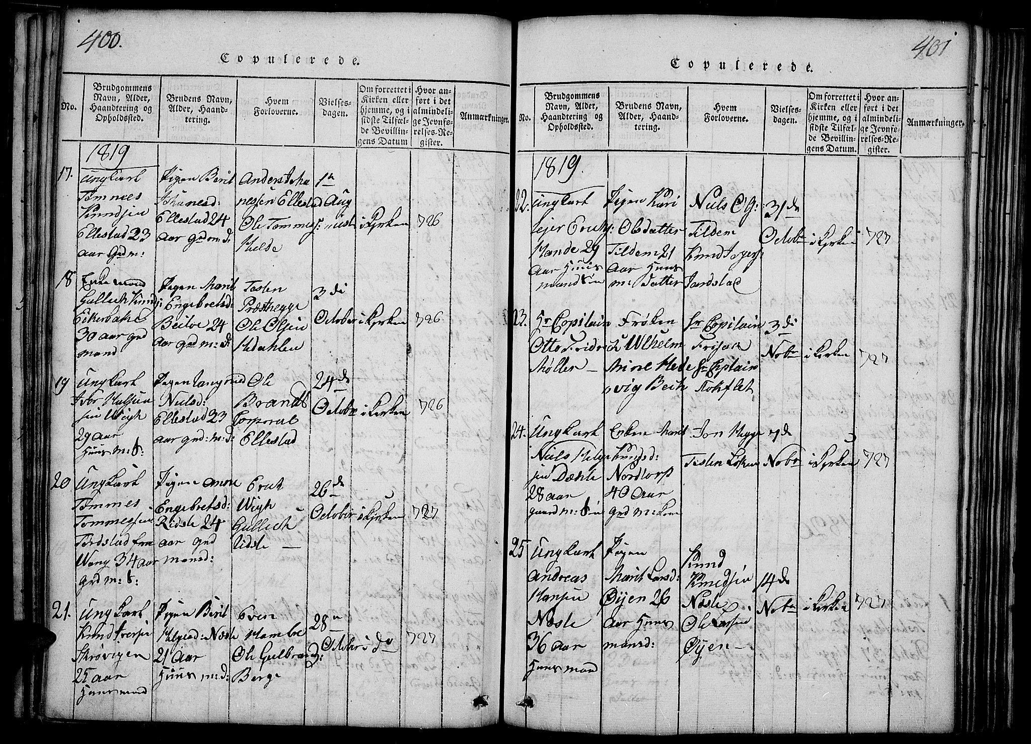 Slidre prestekontor, SAH/PREST-134/H/Ha/Haa/L0002: Parish register (official) no. 2, 1814-1830, p. 400-401