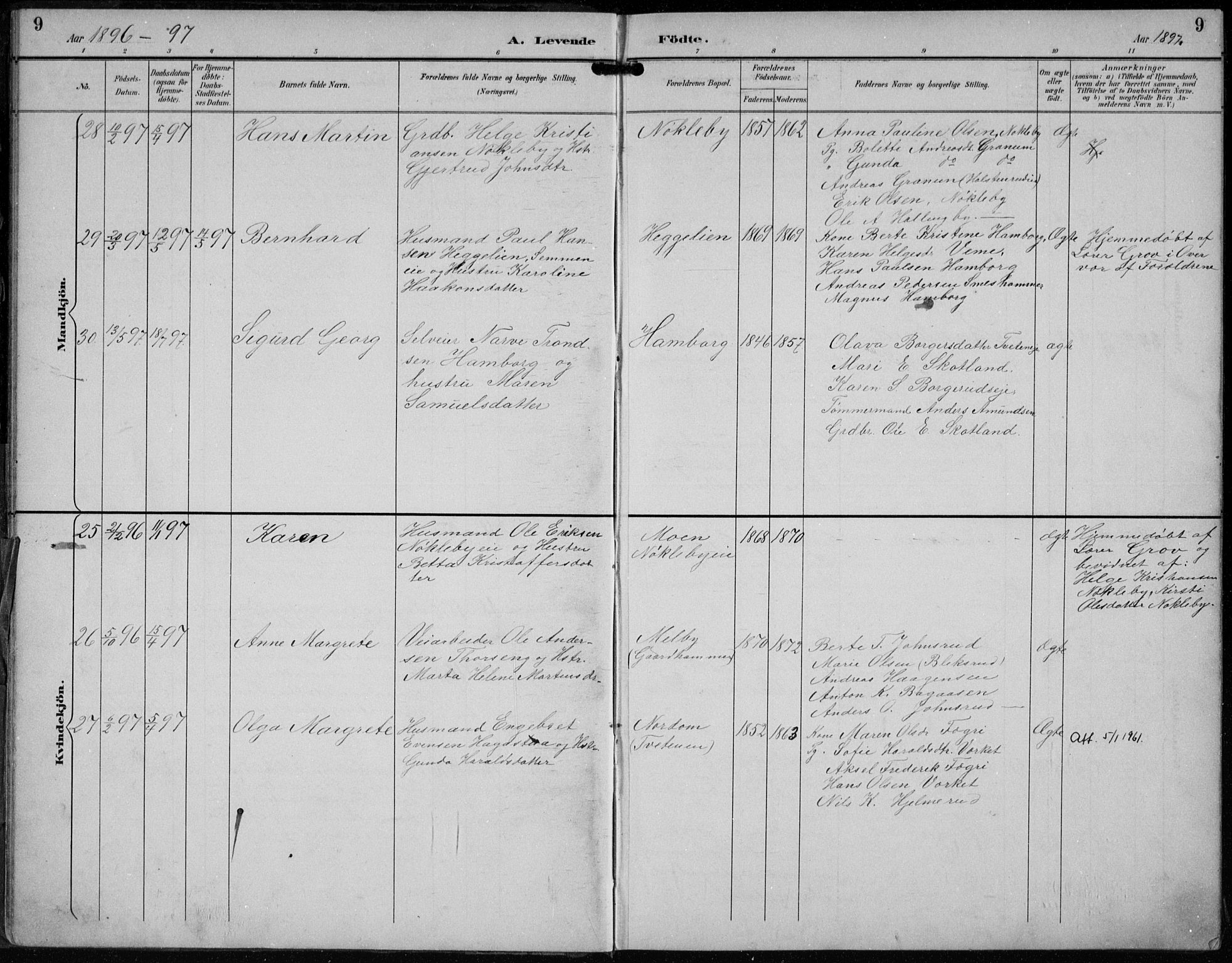 Lunder kirkebøker, AV/SAKO-A-629/F/Fb/L0001: Parish register (official) no. II 1, 1893-1916, p. 9