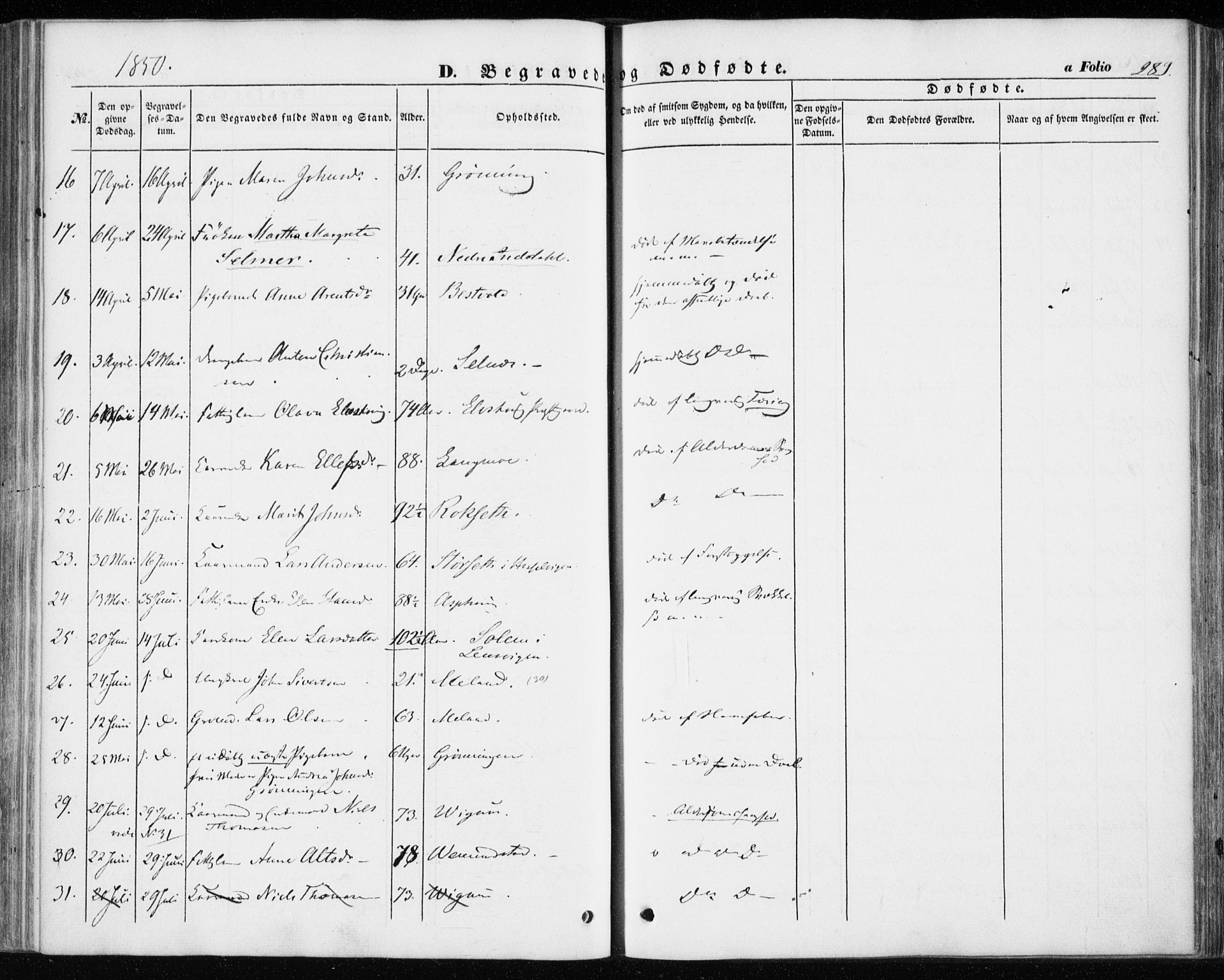 Ministerialprotokoller, klokkerbøker og fødselsregistre - Sør-Trøndelag, SAT/A-1456/646/L0611: Parish register (official) no. 646A09, 1848-1857, p. 289