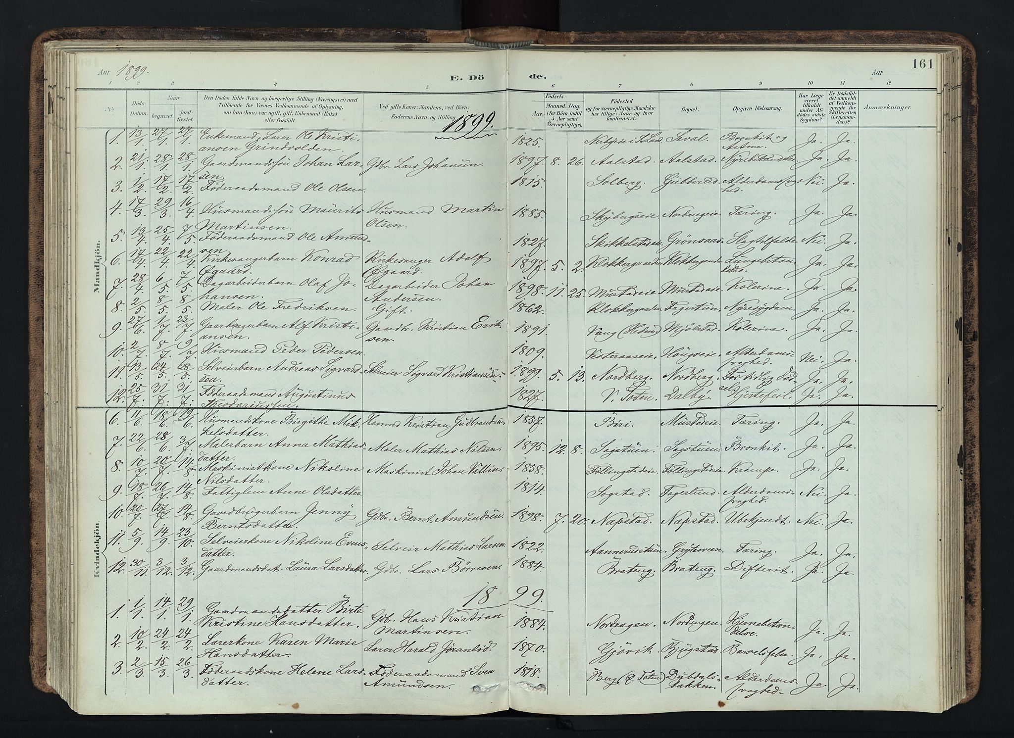 Vardal prestekontor, AV/SAH-PREST-100/H/Ha/Haa/L0019: Parish register (official) no. 19, 1893-1907, p. 161