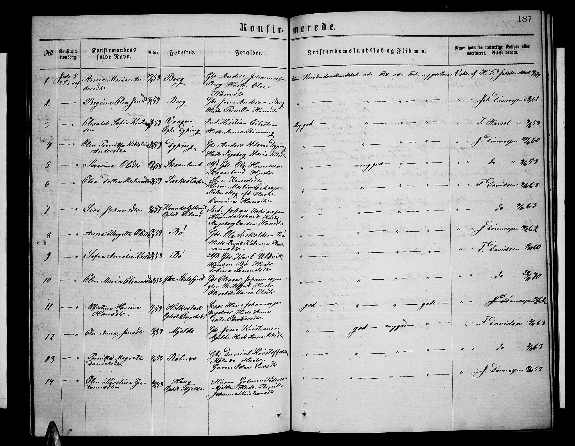 Ministerialprotokoller, klokkerbøker og fødselsregistre - Nordland, AV/SAT-A-1459/855/L0815: Parish register (copy) no. 855C04, 1865-1878, p. 187