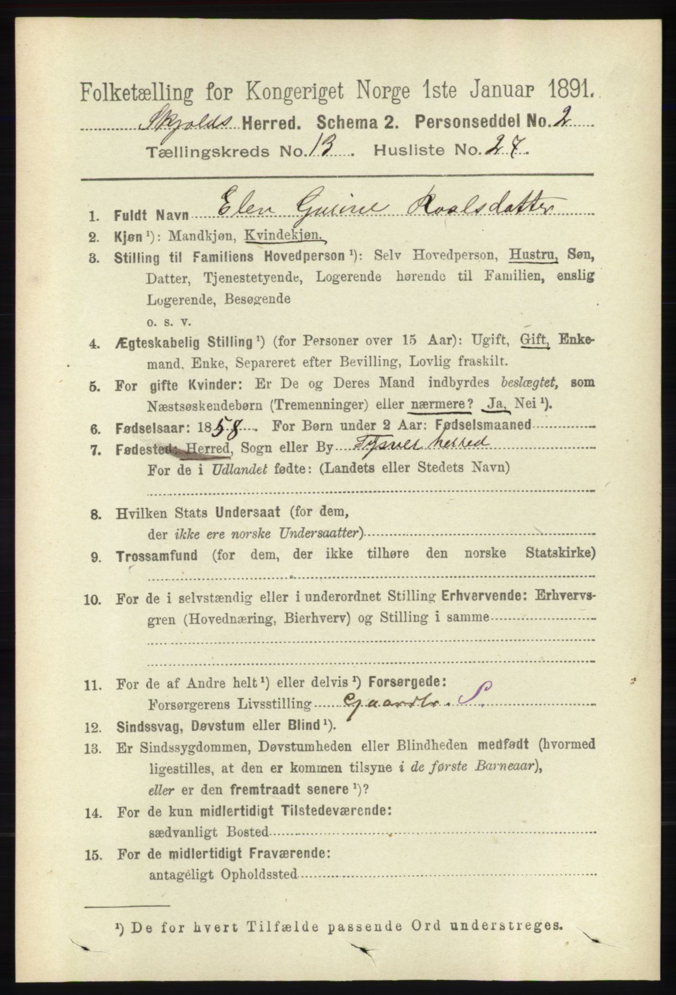 RA, 1891 census for 1154 Skjold, 1891, p. 2518