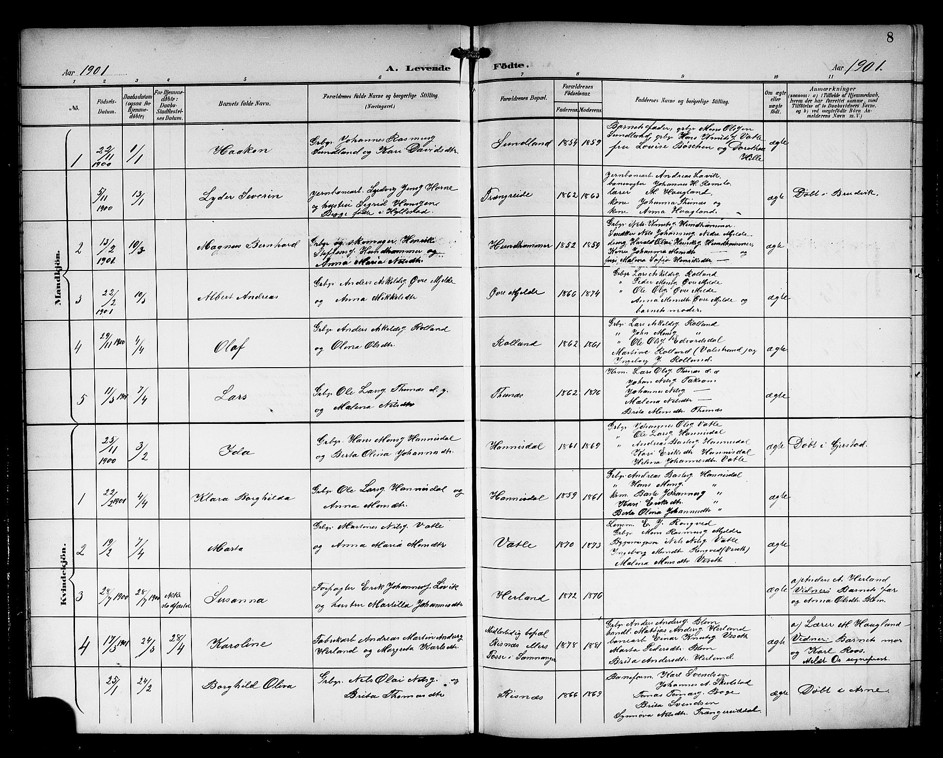 Haus sokneprestembete, SAB/A-75601/H/Hab: Parish register (copy) no. B 4, 1900-1921, p. 8