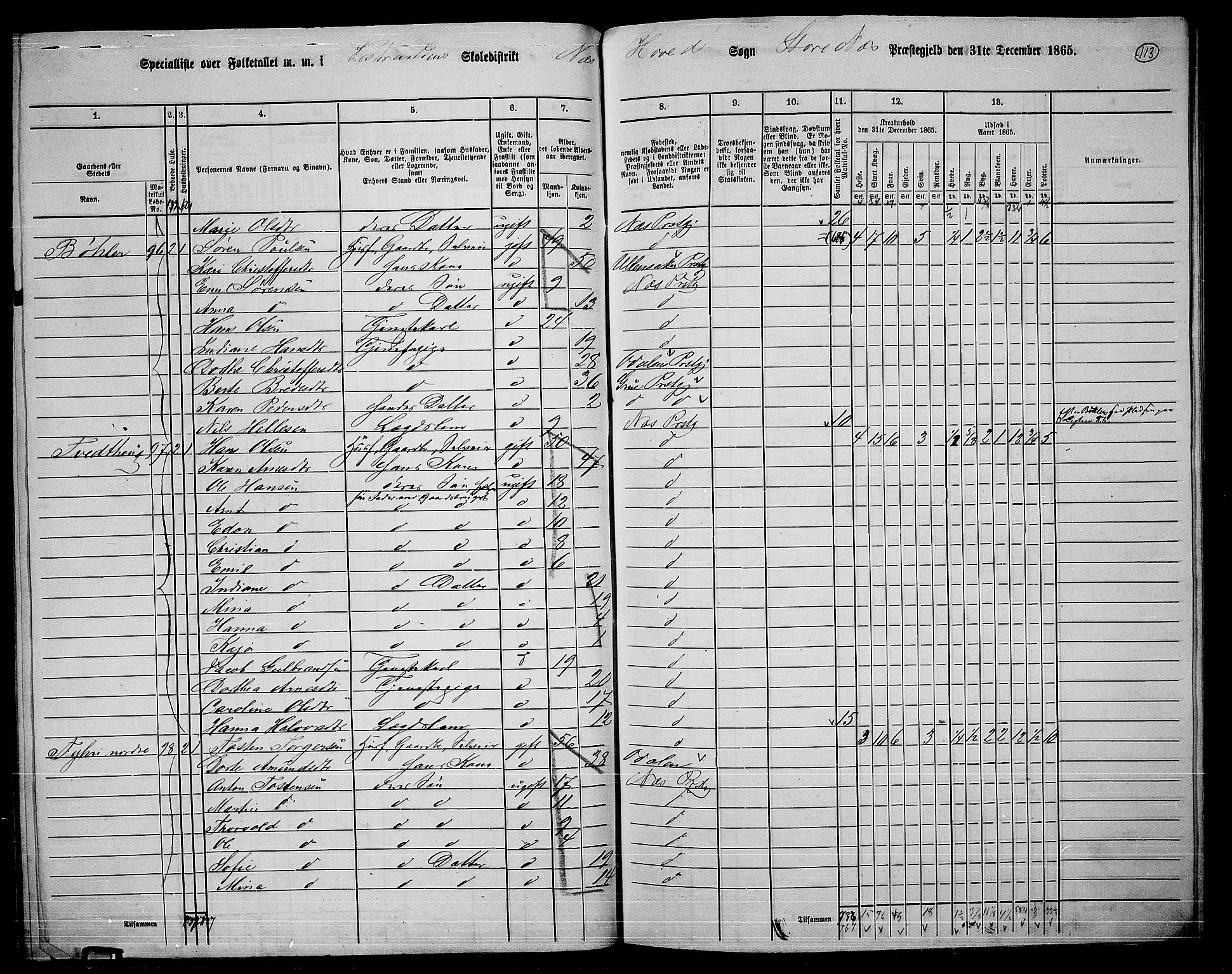 RA, 1865 census for Nes, 1865, p. 105