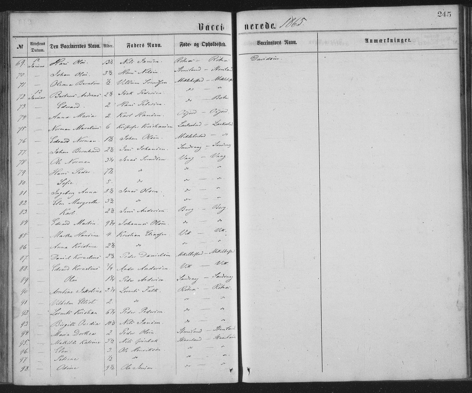 Ministerialprotokoller, klokkerbøker og fødselsregistre - Nordland, AV/SAT-A-1459/855/L0801: Parish register (official) no. 855A09, 1864-1874, p. 245