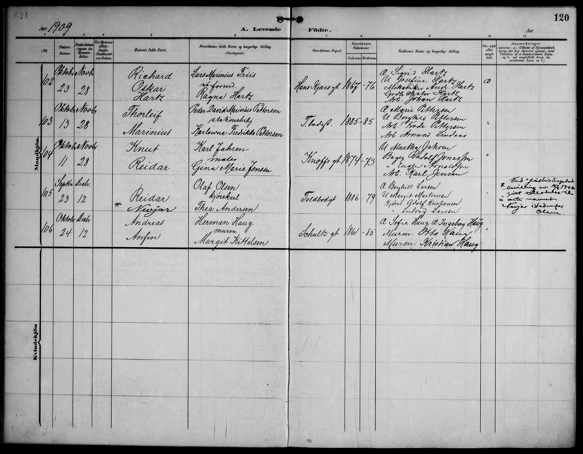Strømsø kirkebøker, AV/SAKO-A-246/F/Fa/L0026: Parish register (official) no. I 26, 1905-1914, p. 120