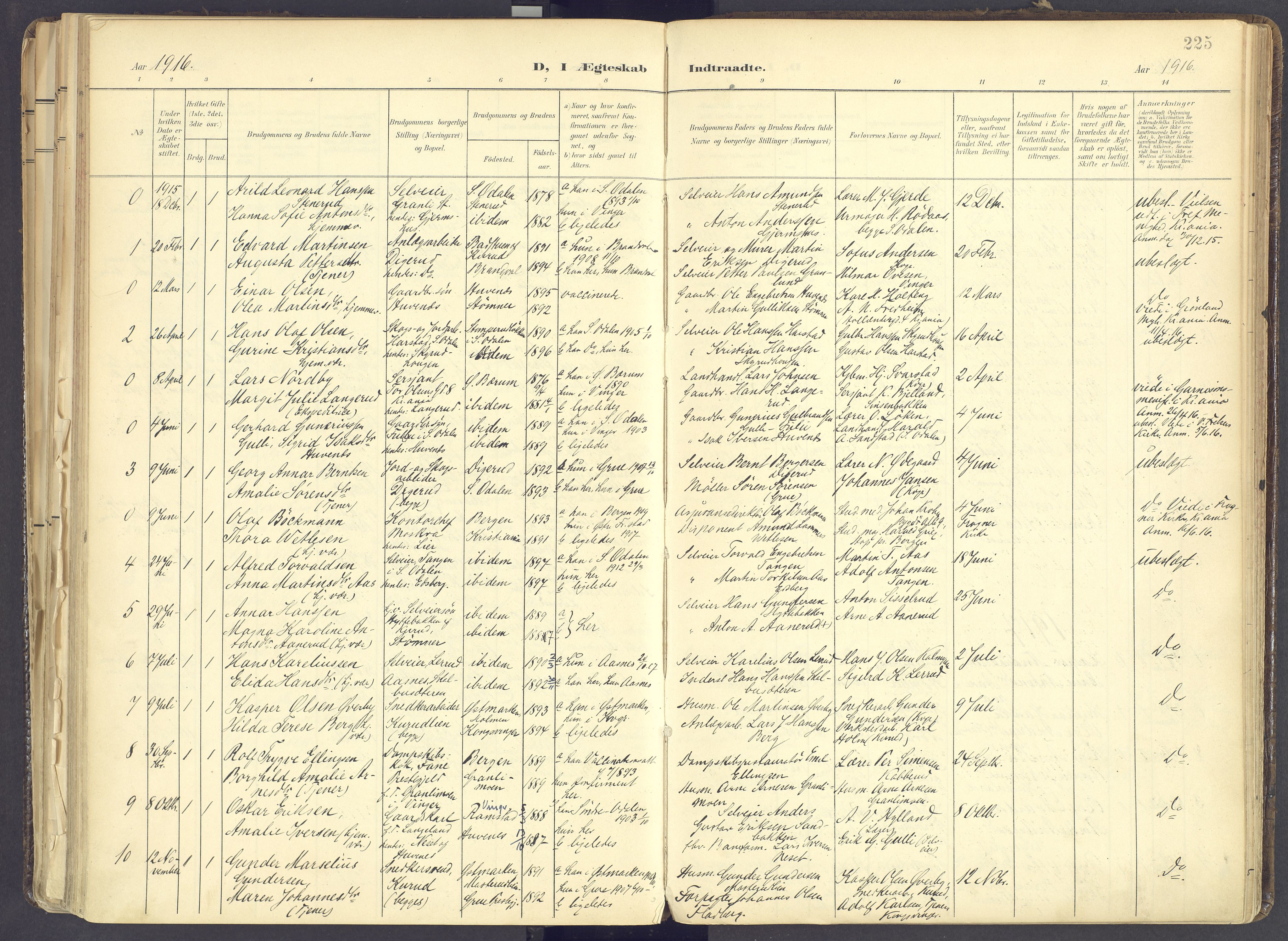 Vinger prestekontor, SAH/PREST-024/H/Ha/Haa/L0017: Parish register (official) no. 17, 1901-1927, p. 225
