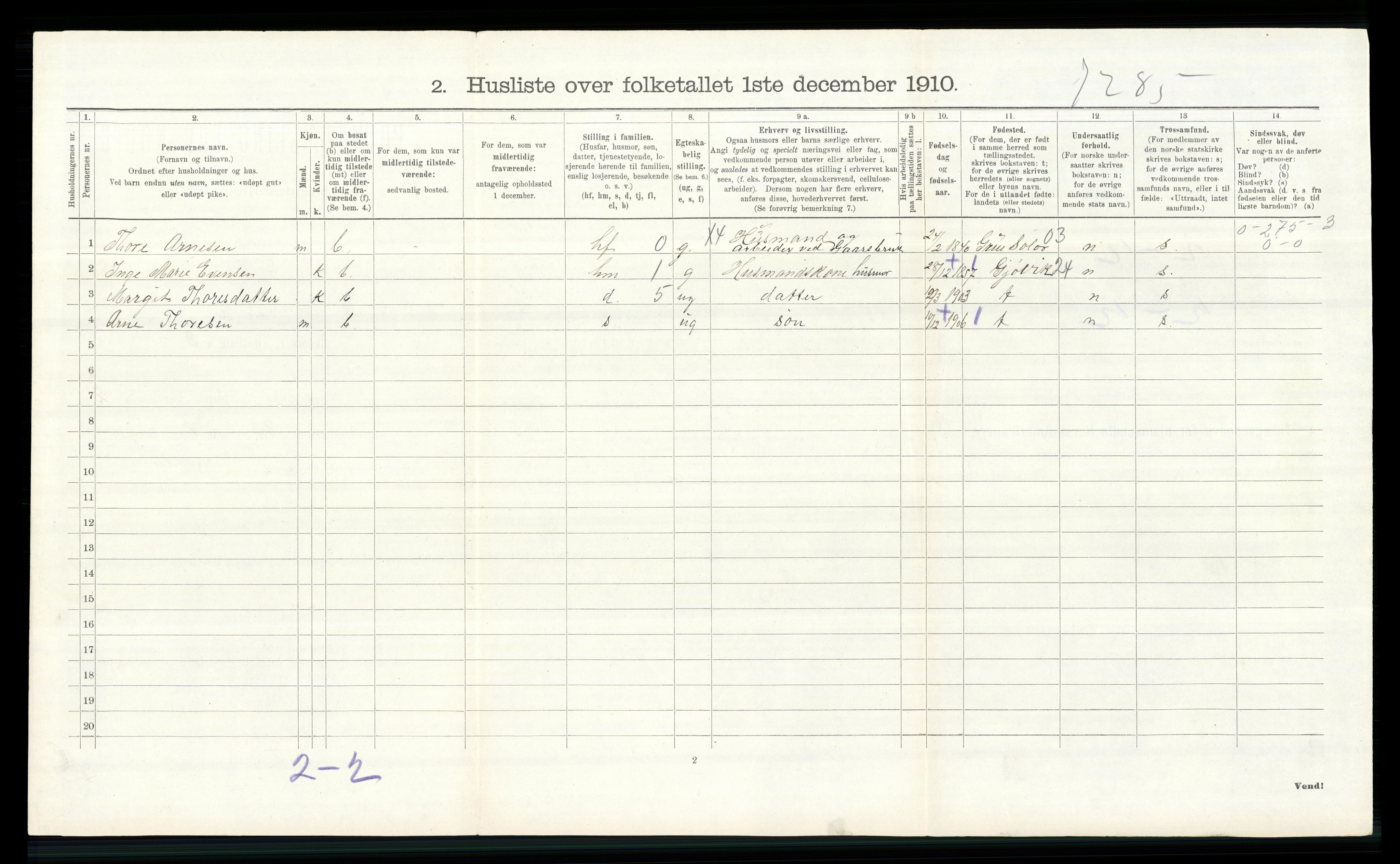 RA, 1910 census for Furnes, 1910, p. 331