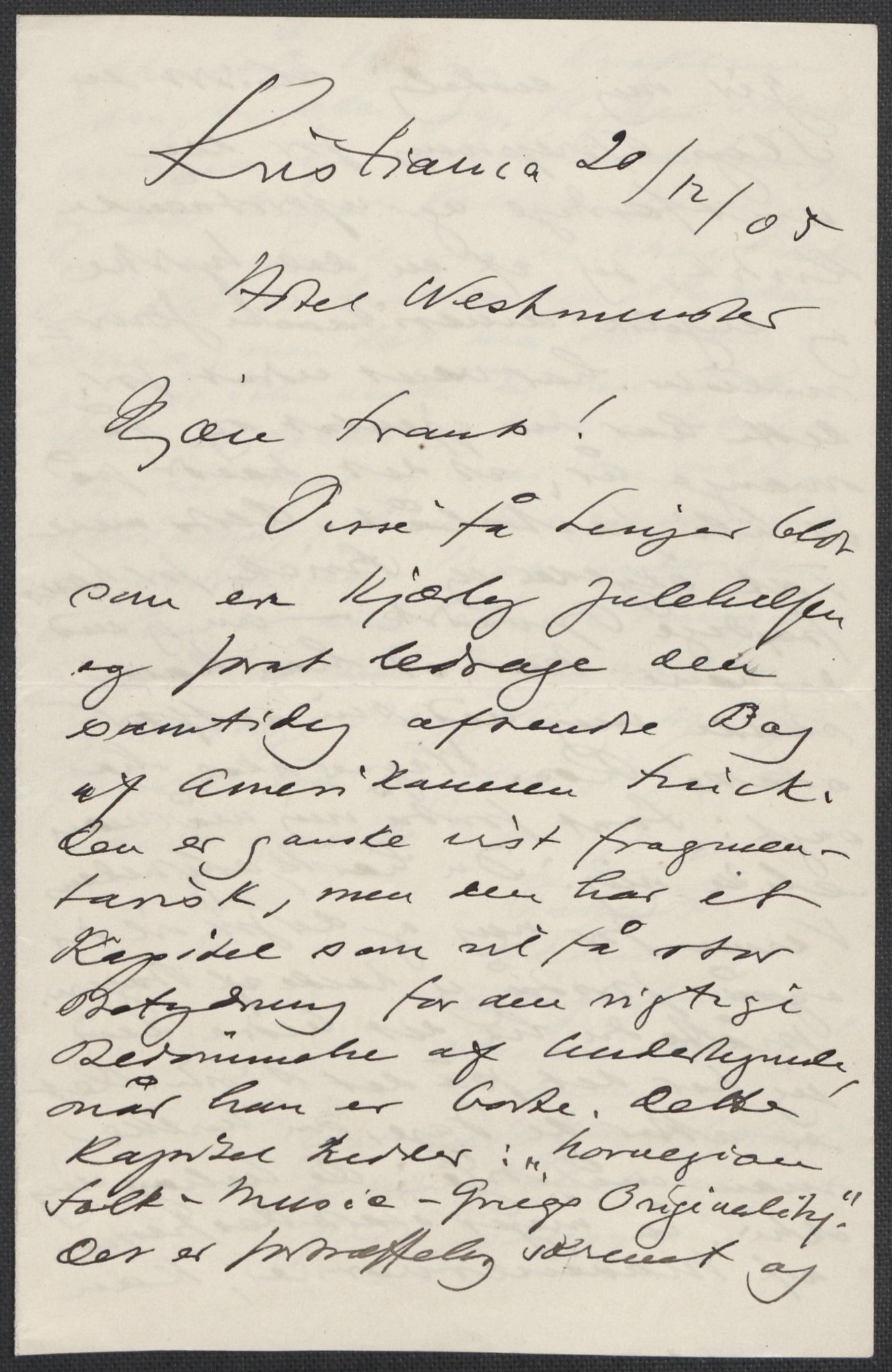 Beyer, Frants, RA/PA-0132/F/L0001: Brev fra Edvard Grieg til Frantz Beyer og "En del optegnelser som kan tjene til kommentar til brevene" av Marie Beyer, 1872-1907, p. 829