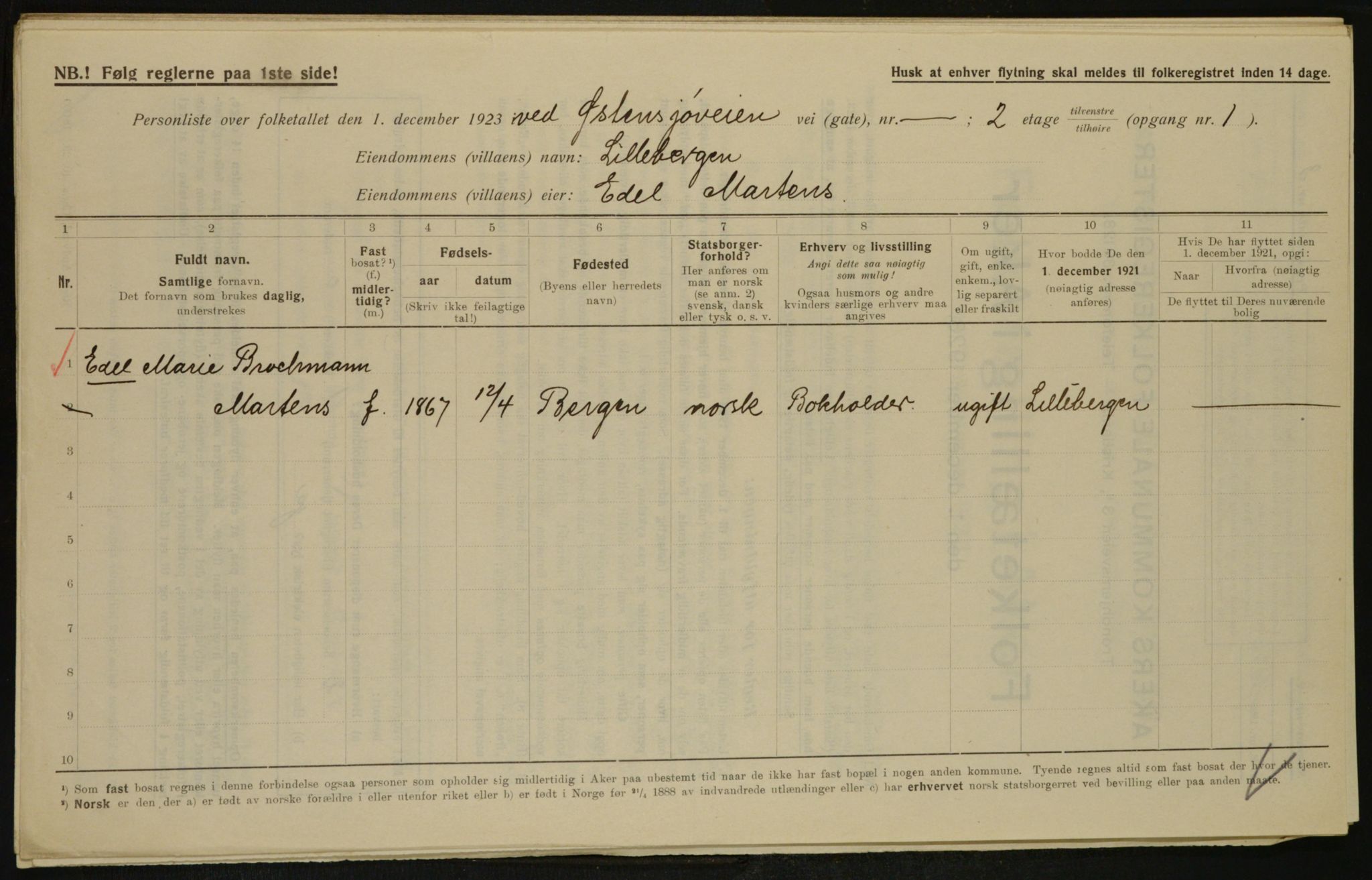 , Municipal Census 1923 for Aker, 1923, p. 29255